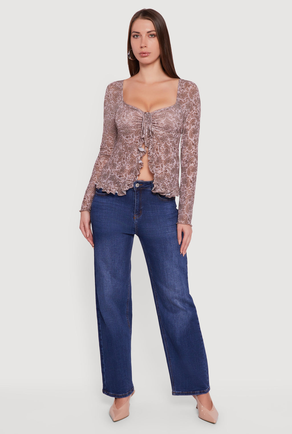 Paisley Mesh Bell Sleeve Blouse