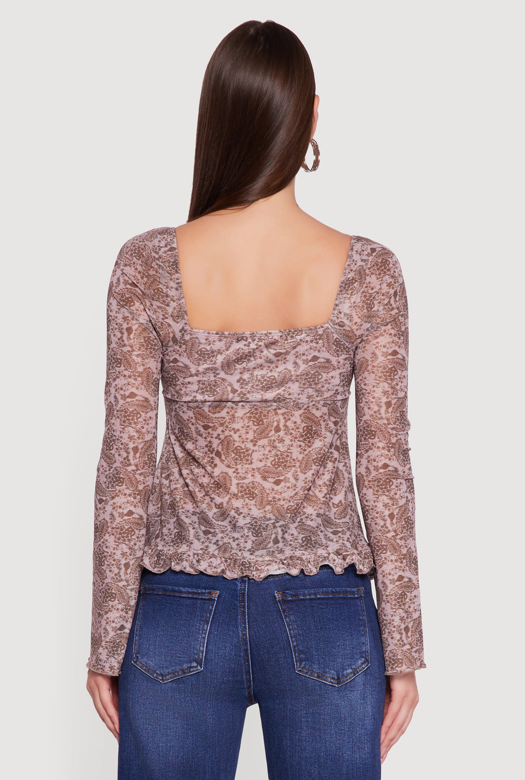 Paisley Mesh Bell Sleeve Blouse