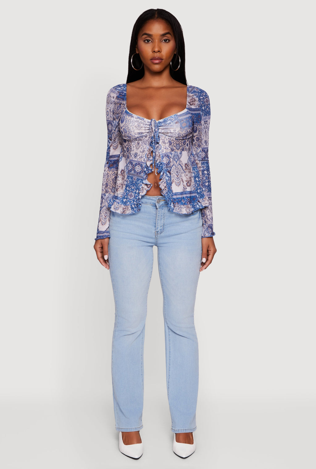 Paisley Mesh Bell Sleeve Blouse