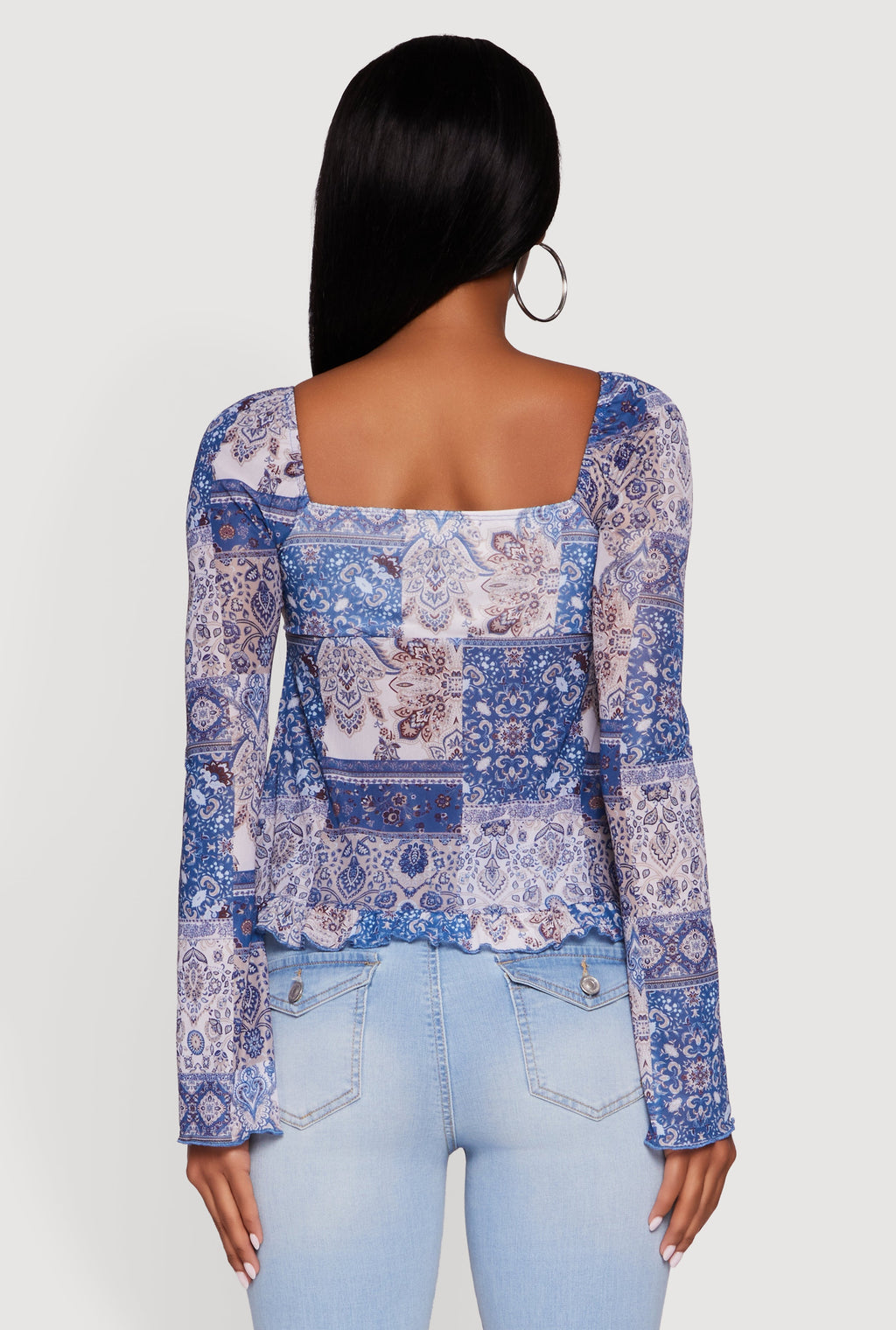 Paisley Mesh Bell Sleeve Blouse