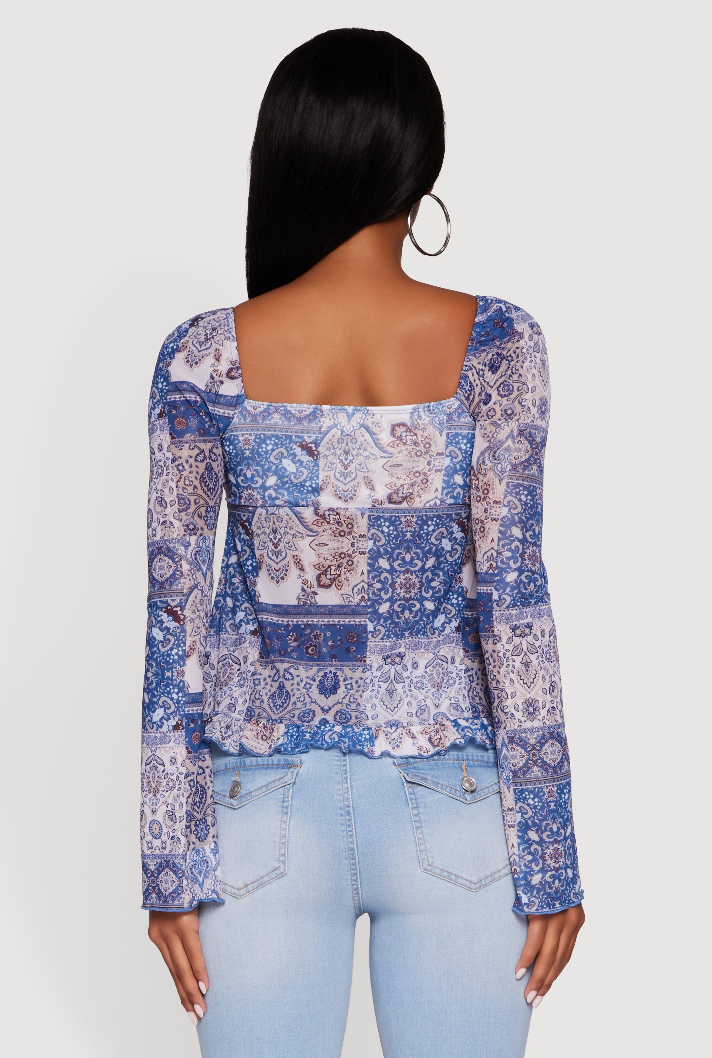 Paisley Mesh Bell Sleeve Blouse