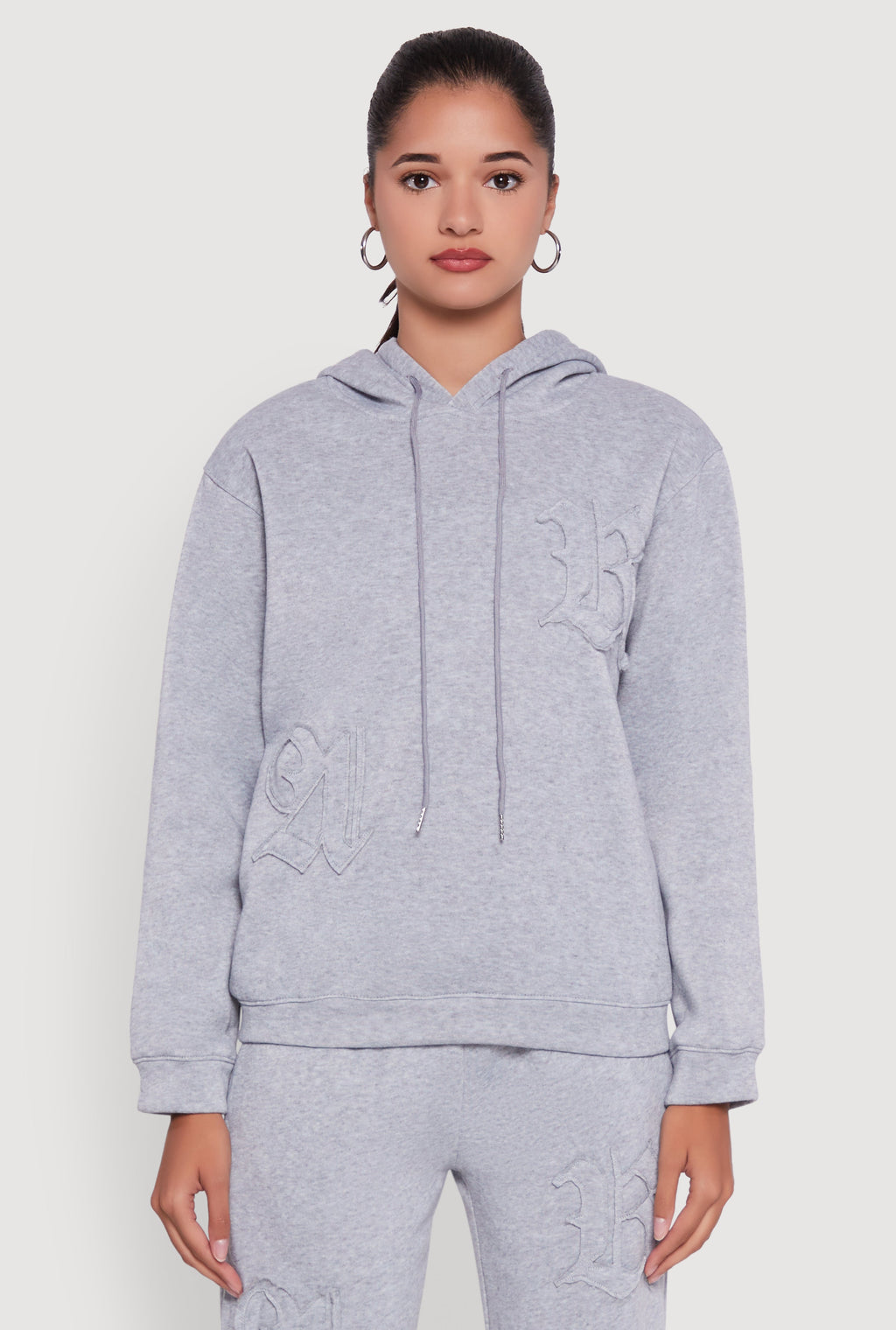 Letter Detail Fleece Lined Hooded Sweatshirt