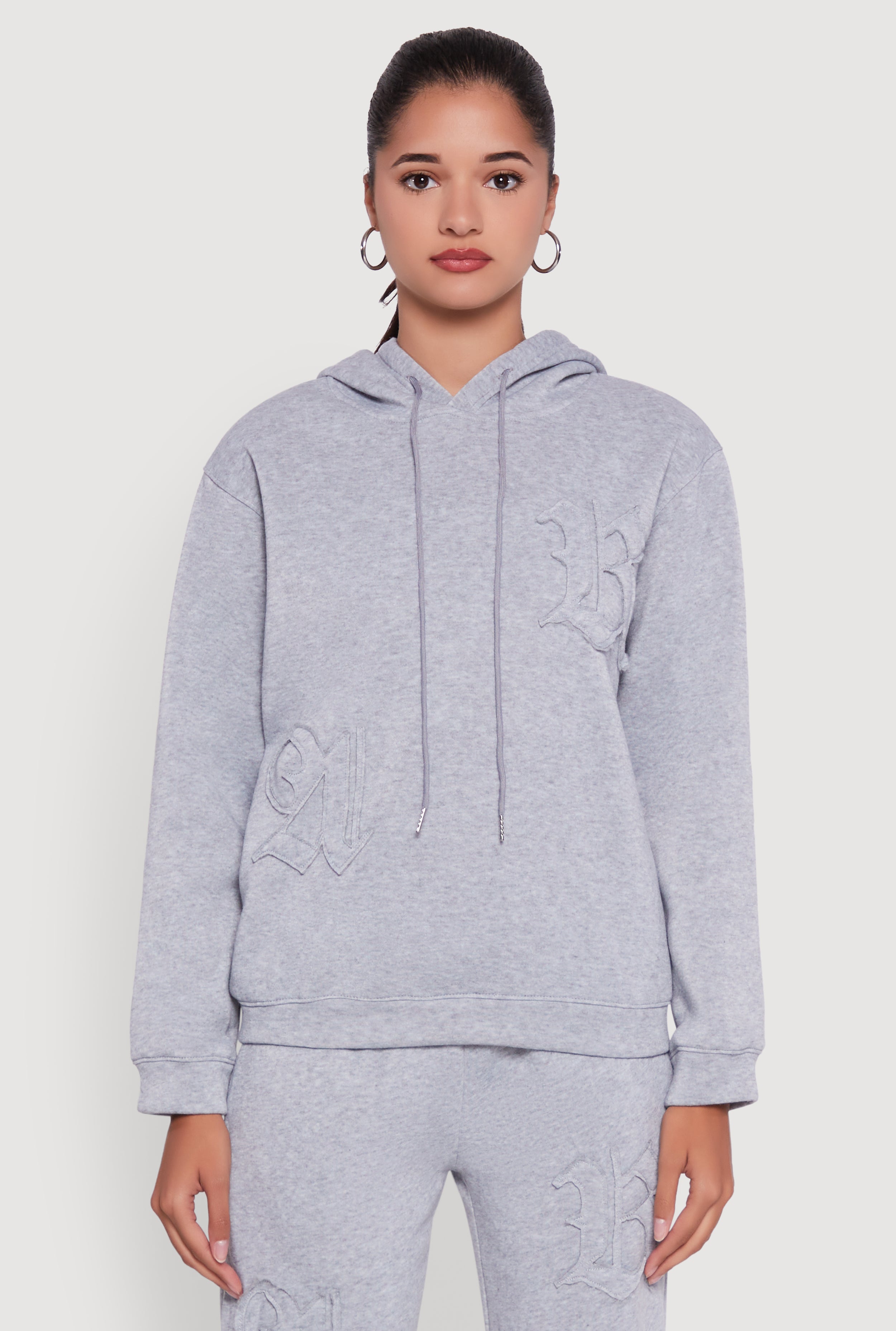 Letter Detail Fleece Lined Hooded Sweatshirt