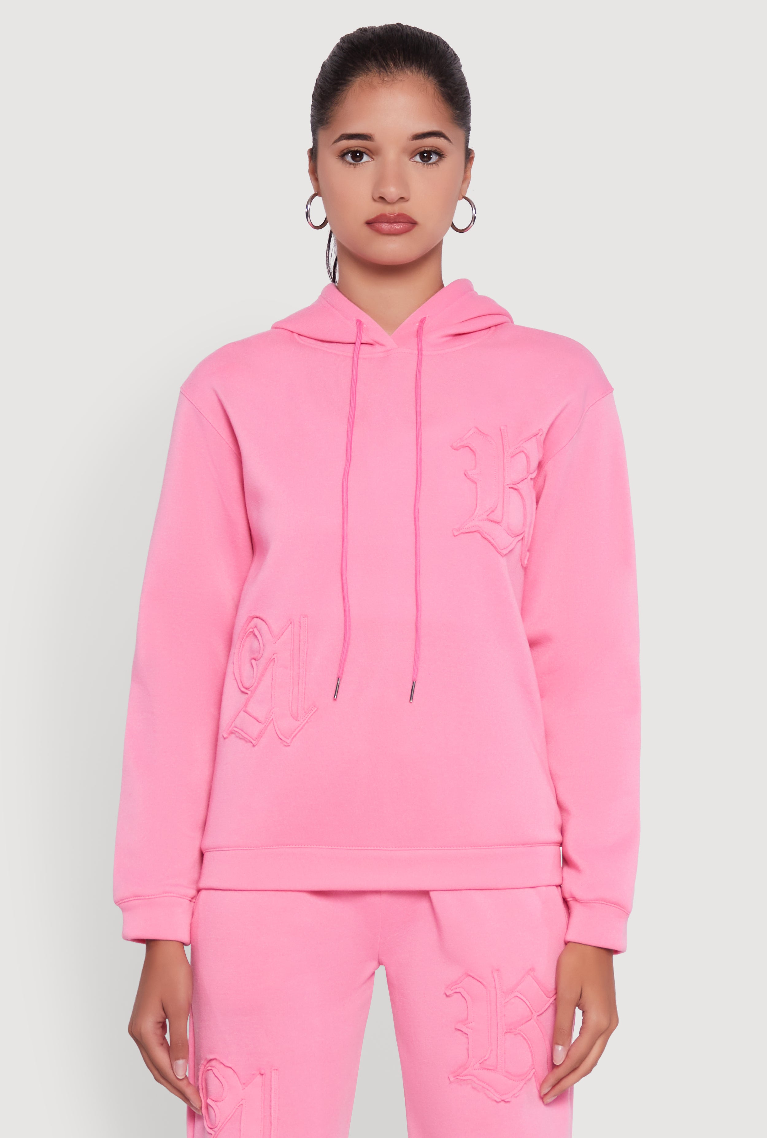 Letter Detail Fleece Lined Hooded Sweatshirt