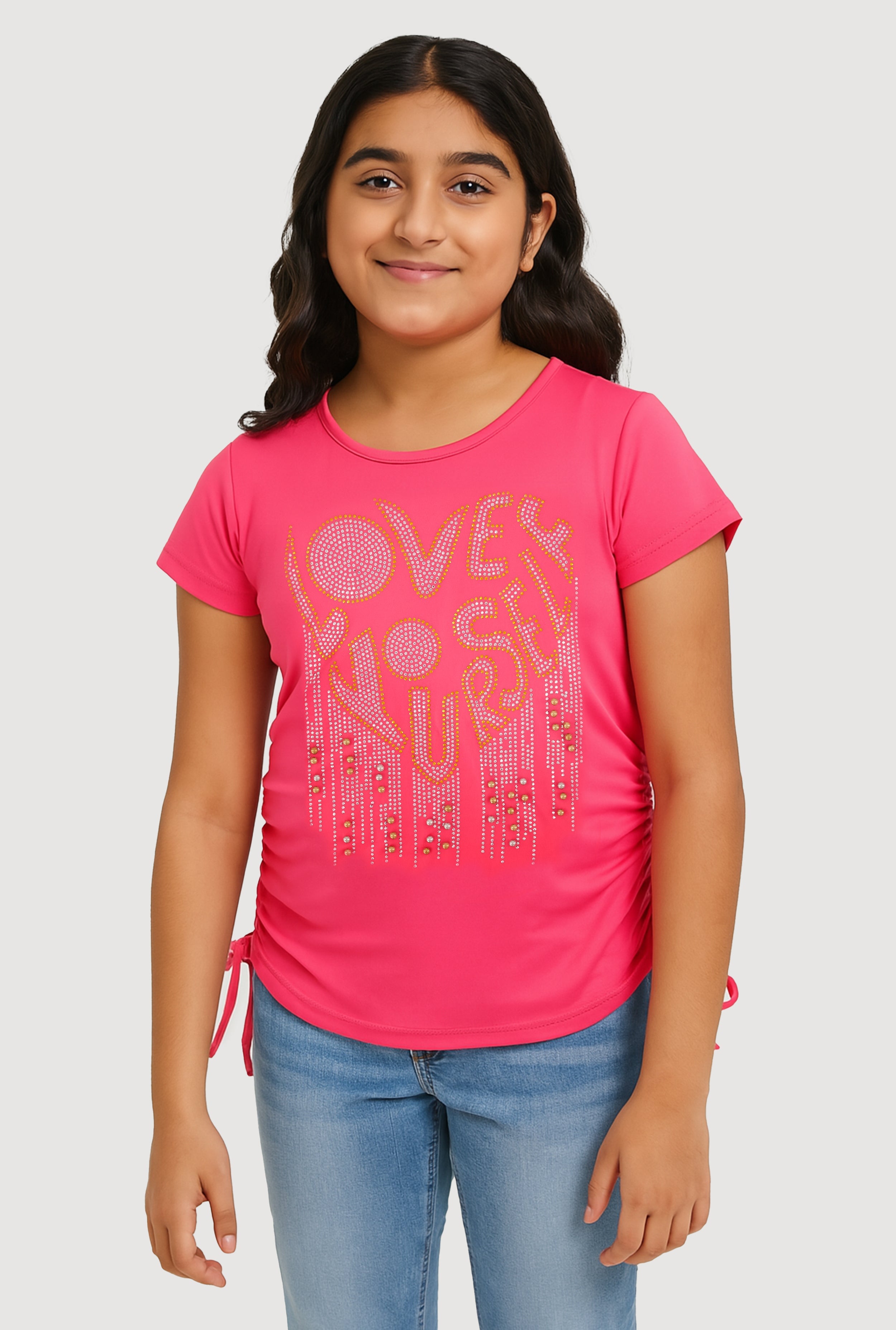 Girls Love Rhinestone Ruched Top