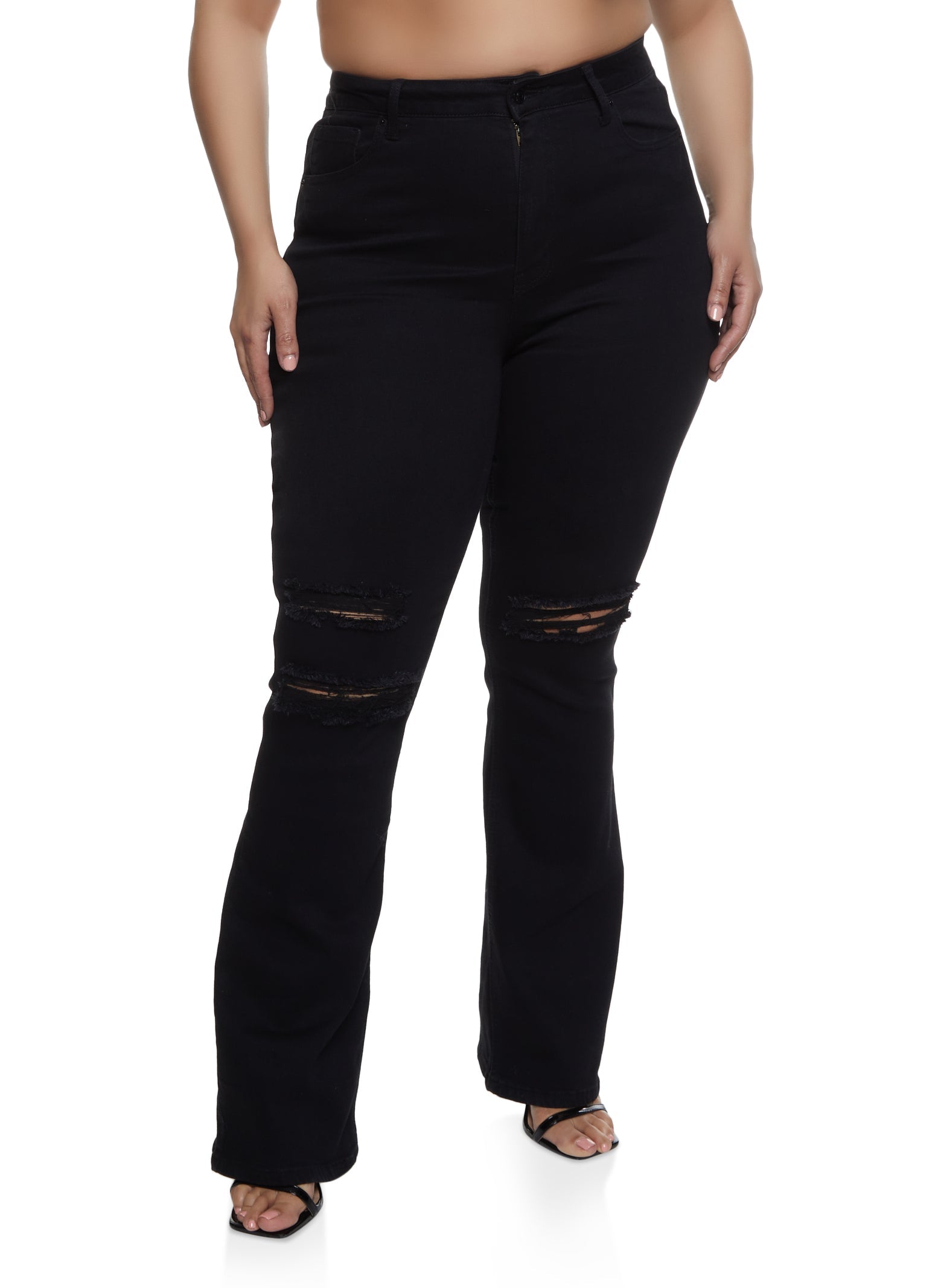 Plus Size WAX Ripped Knee Flared Jeans