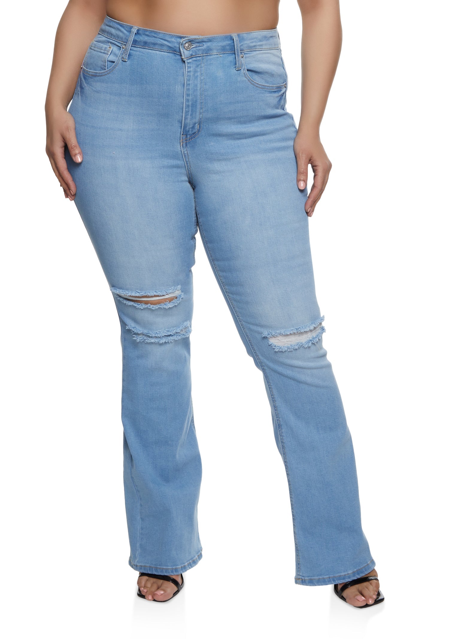 Plus Size WAX Ripped Knee Flared Jeans
