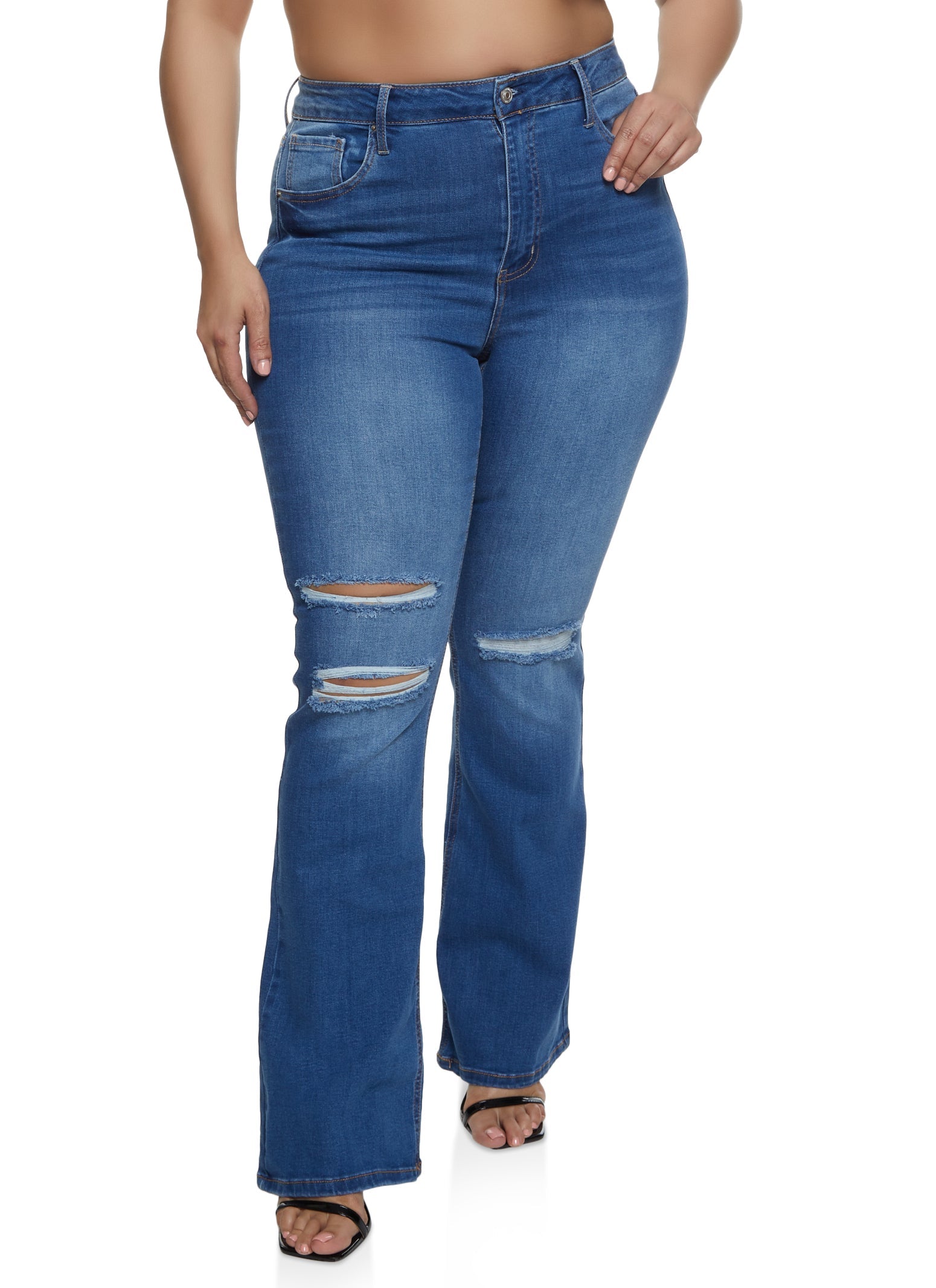 Plus Size WAX Ripped Knee Flared Jeans