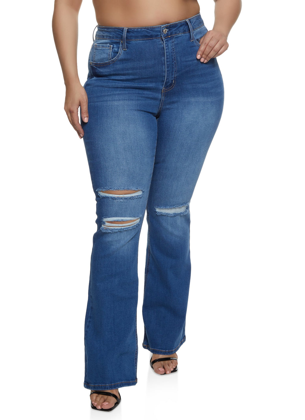 Plus Size WAX Ripped Knee Flared Jeans