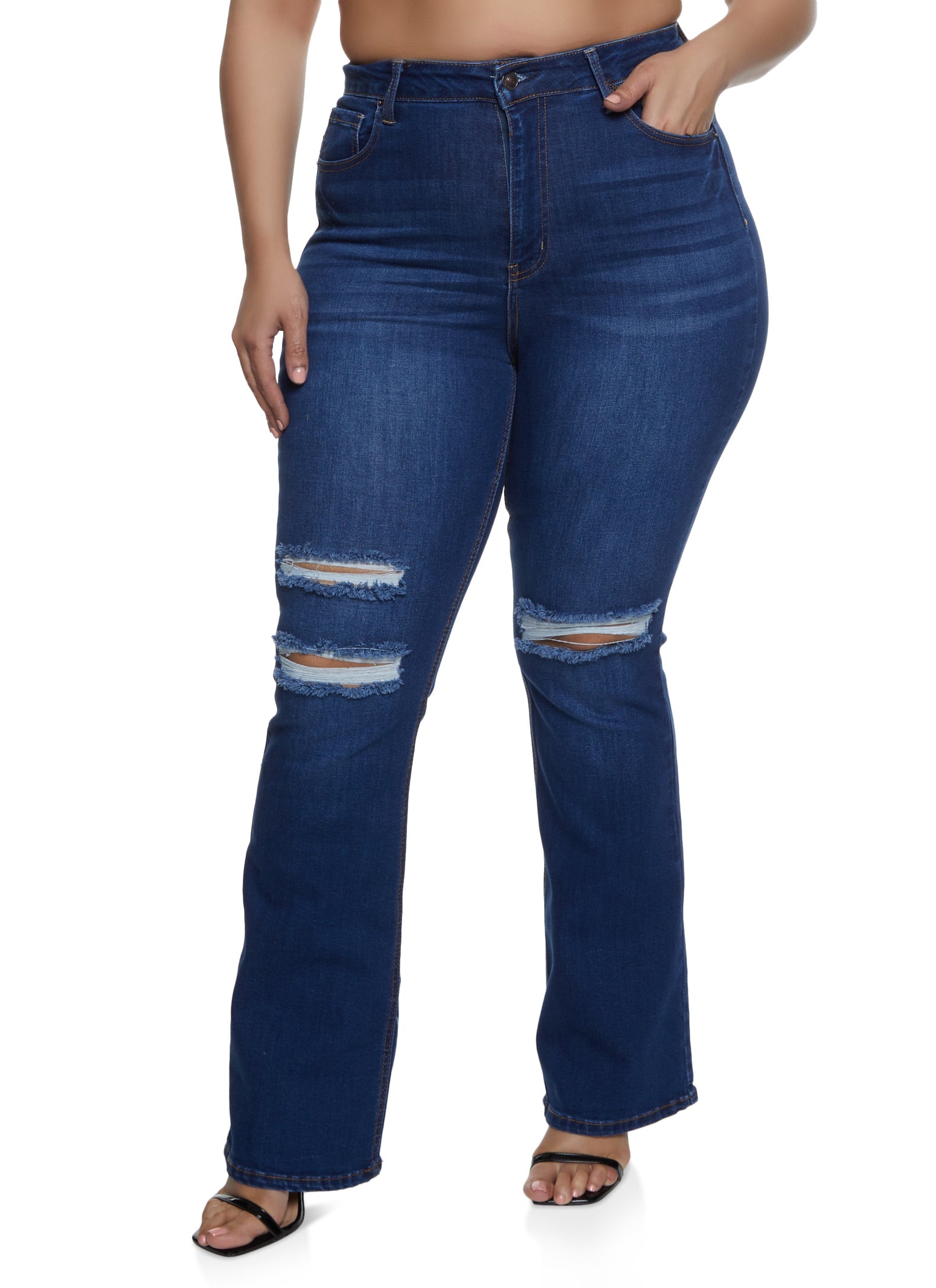 Plus Size WAX Ripped Knee Flared Jeans