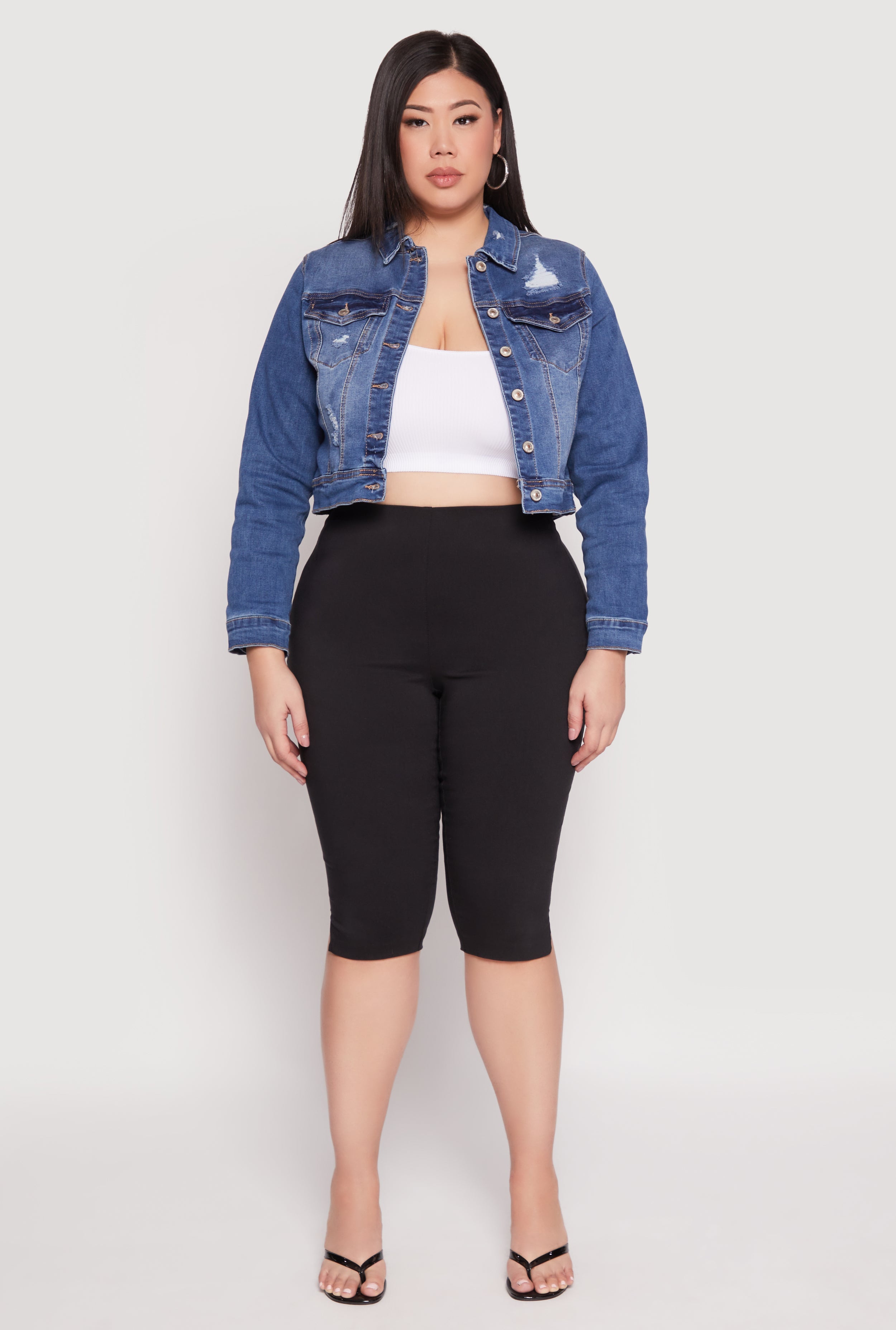 Plus Size WAX Distressed Cropped Jean Jacket