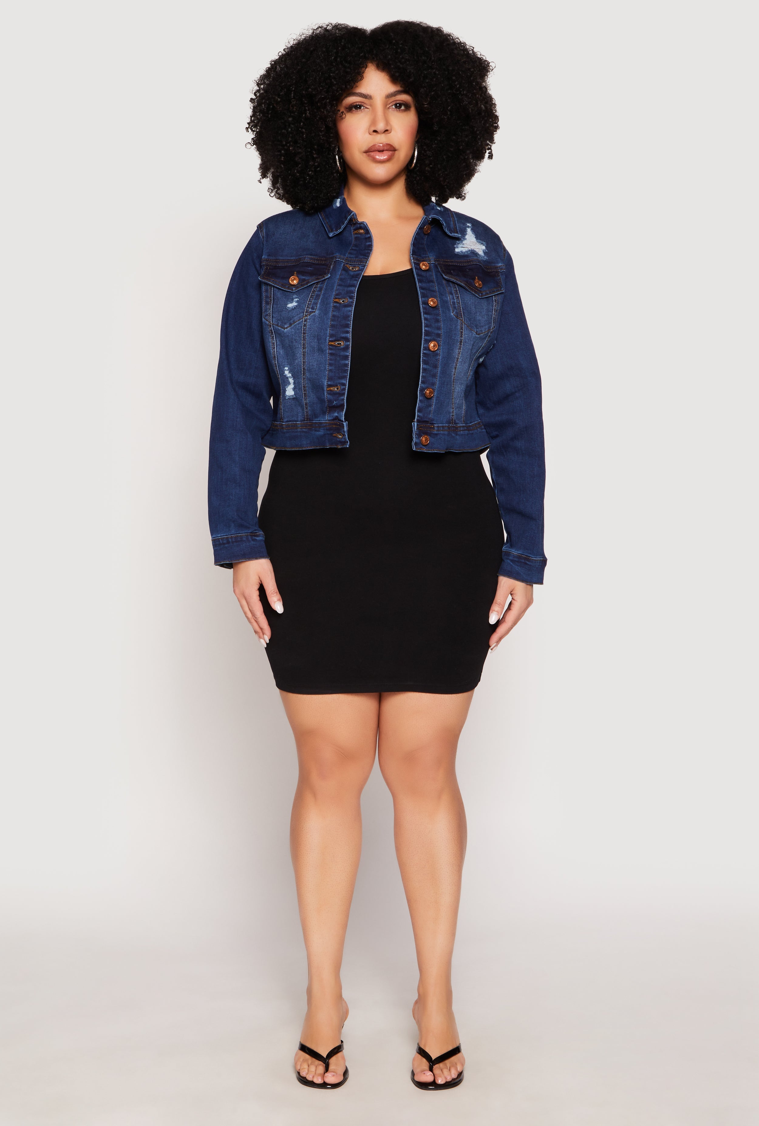 Plus Size WAX Distressed Cropped Jean Jacket