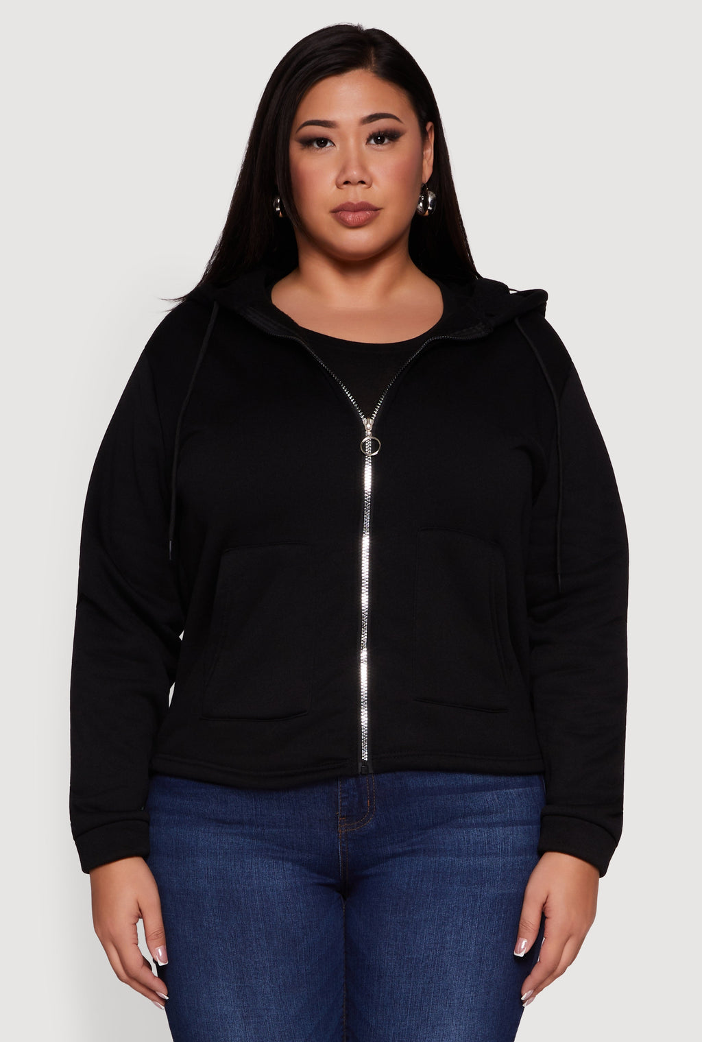 Plus Size Sherpa Lined Zip Up Hoodie