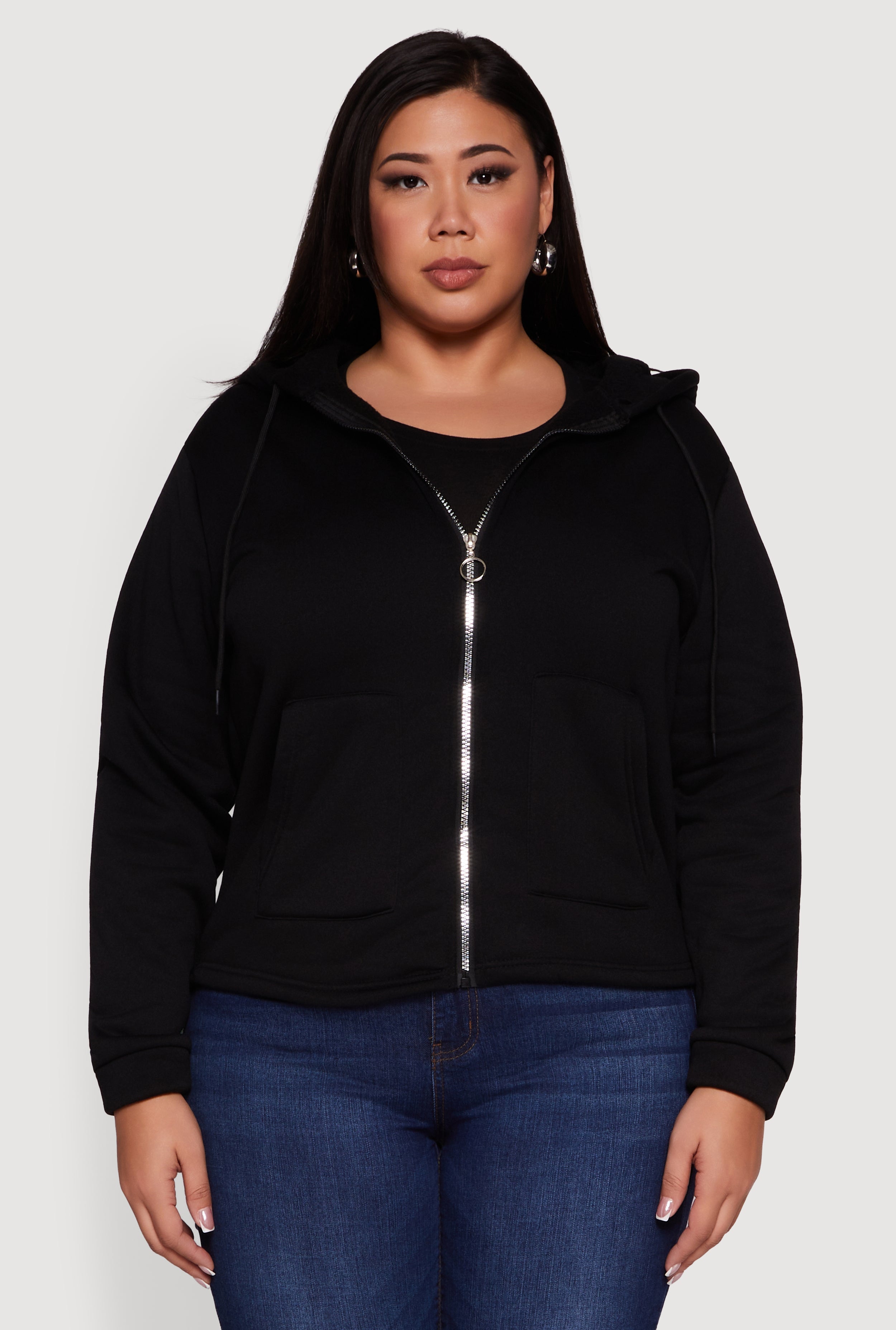 Plus Size Sherpa Lined Zip Up Hoodie