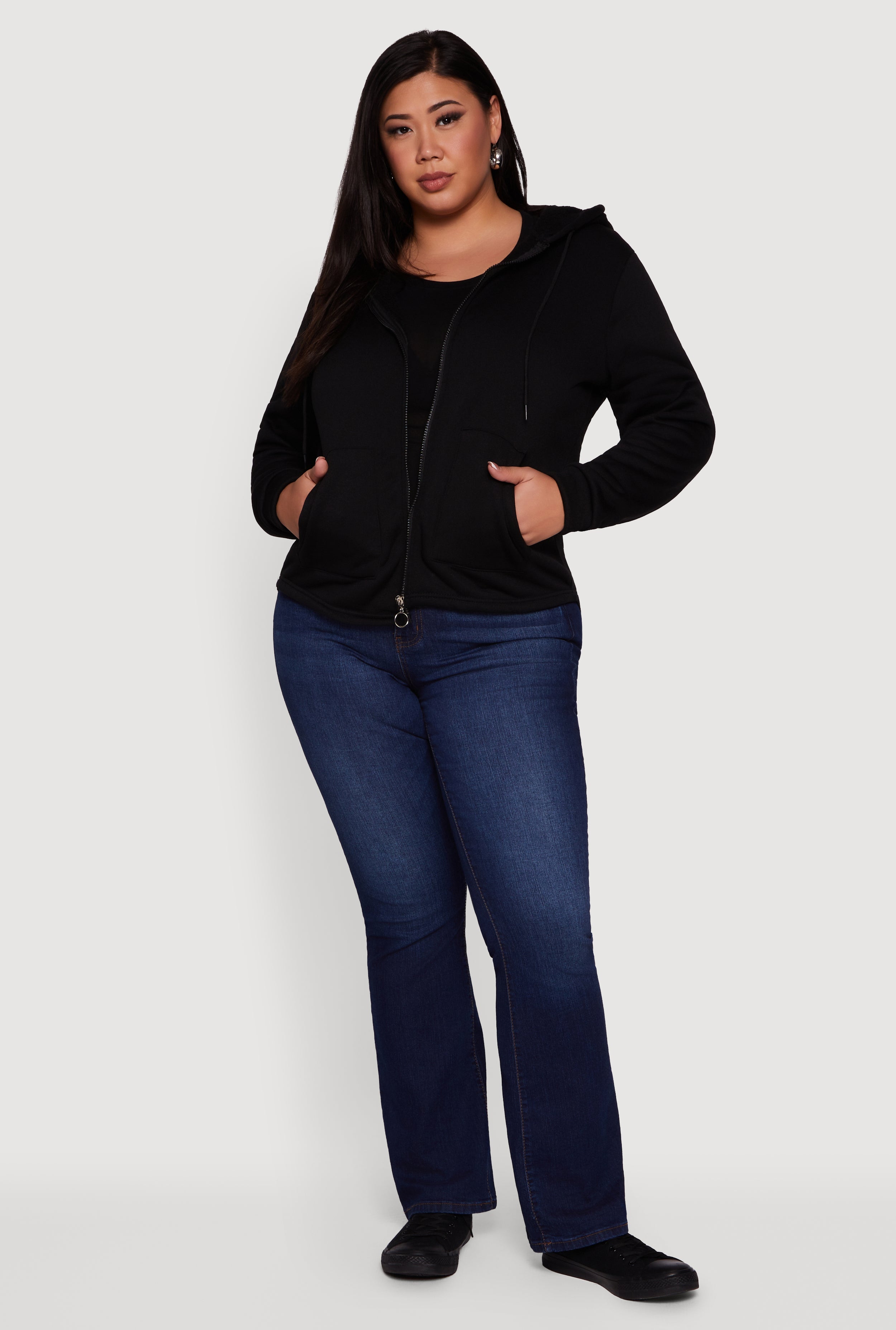 Plus Size Sherpa Lined Zip Up Hoodie