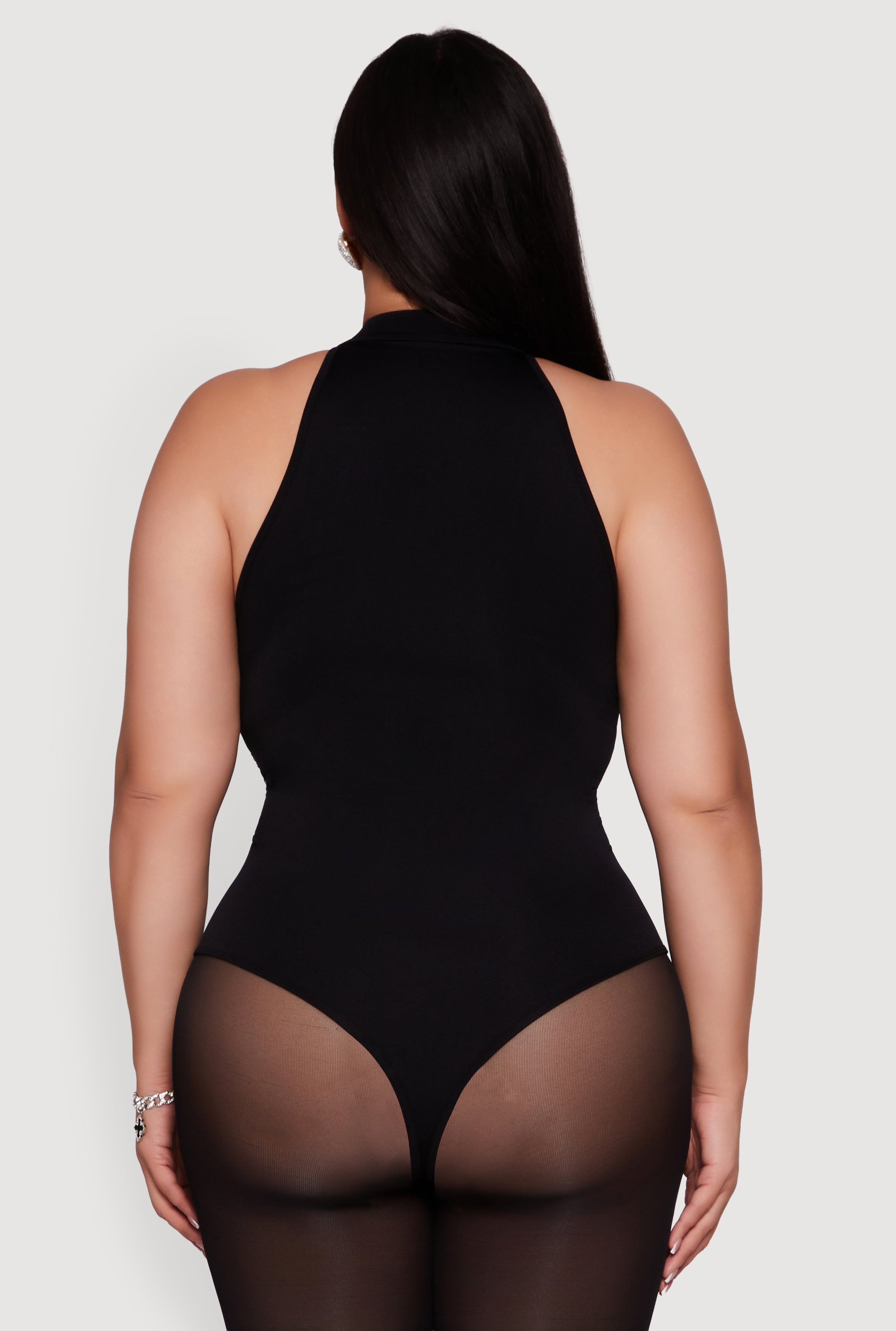 Plus Size Patterned Rhinestone Sleeveless Bodysuit