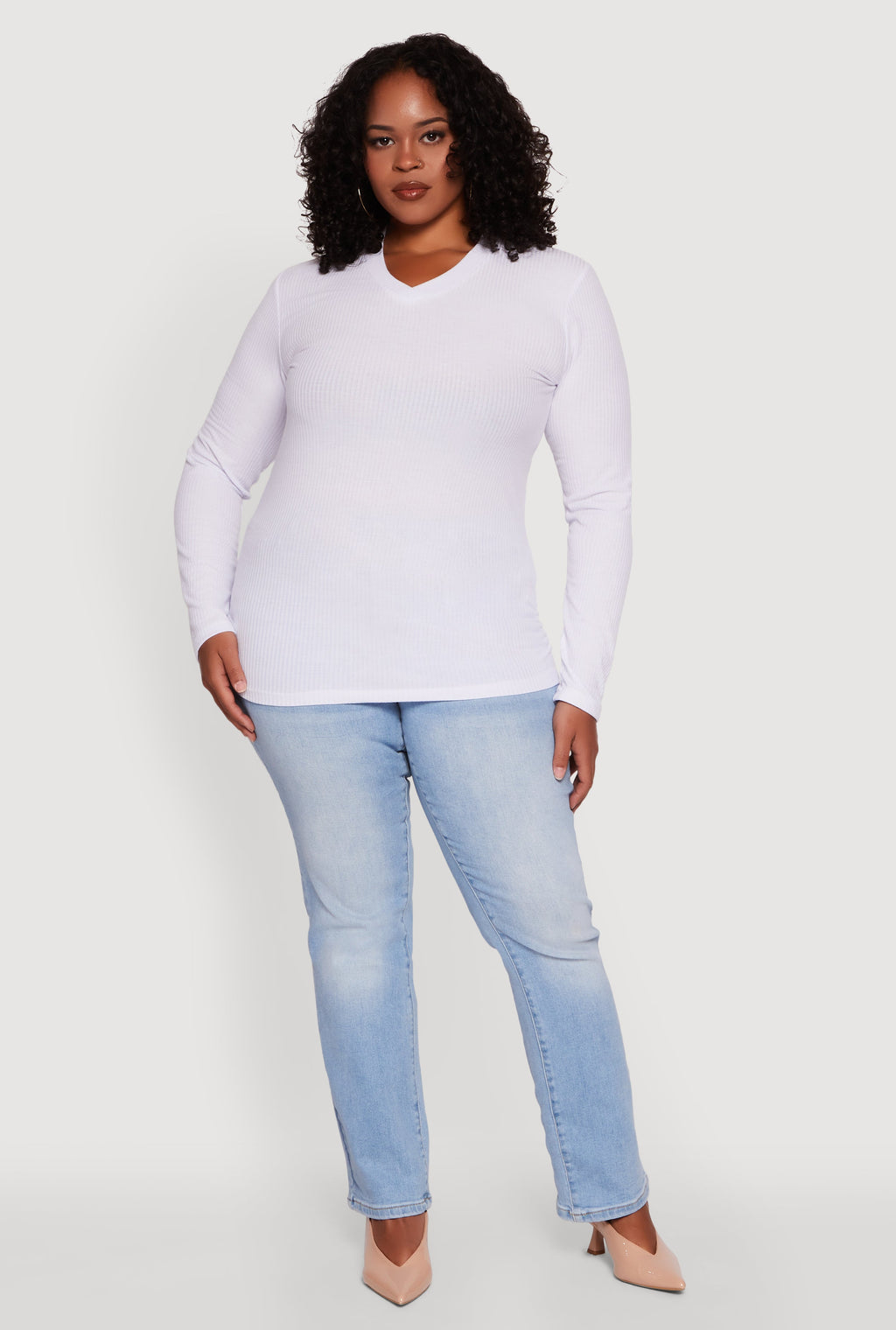 Plus Size Long Sleeve V Neck Tee