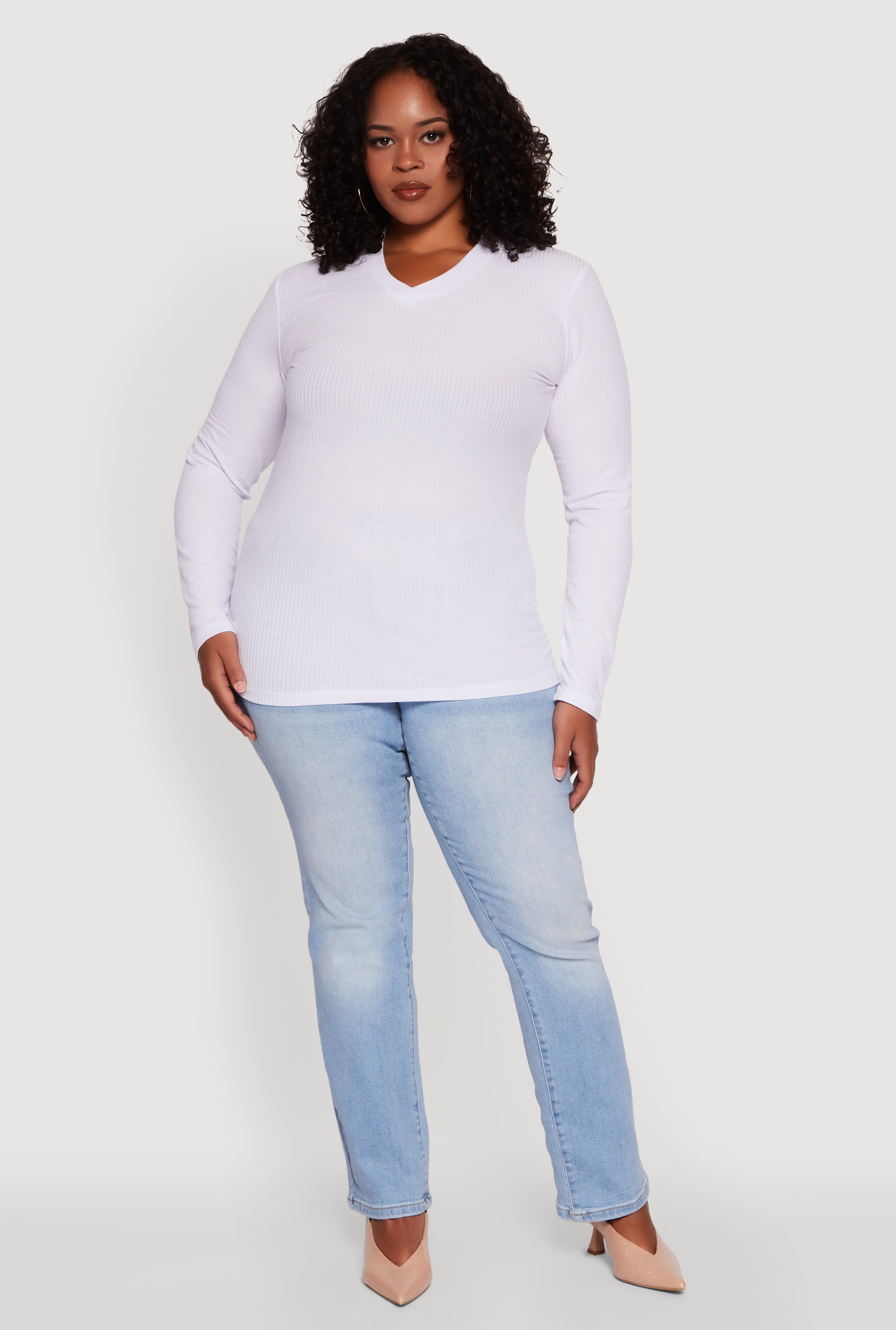 Plus Size Long Sleeve V Neck Tee