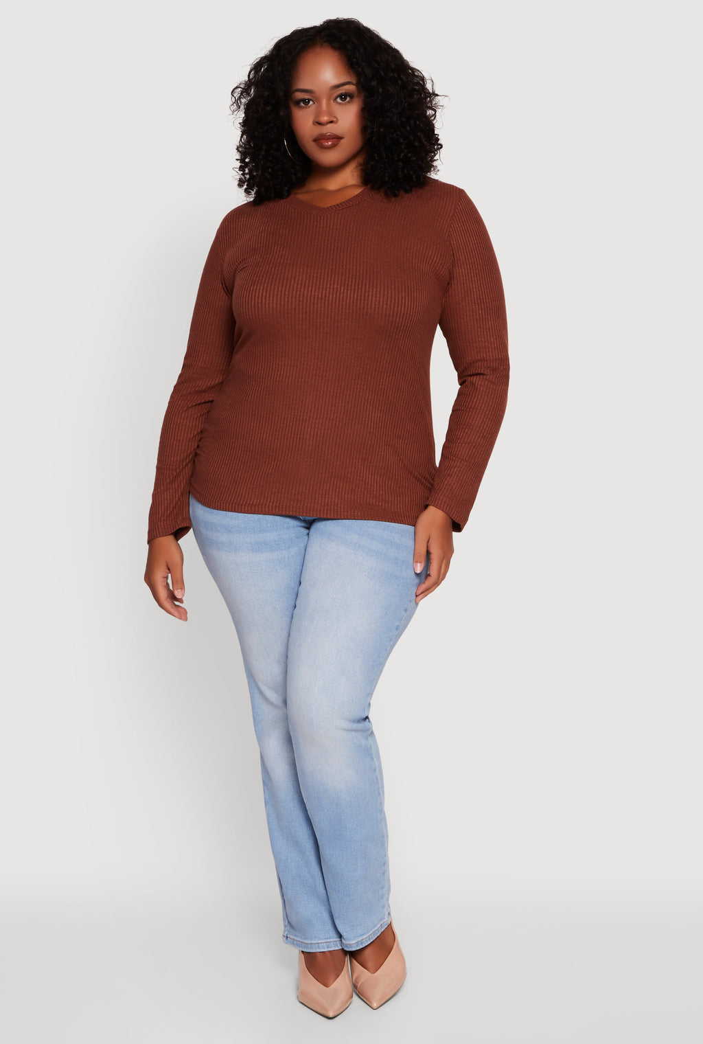Plus Size Long Sleeve V Neck Tee