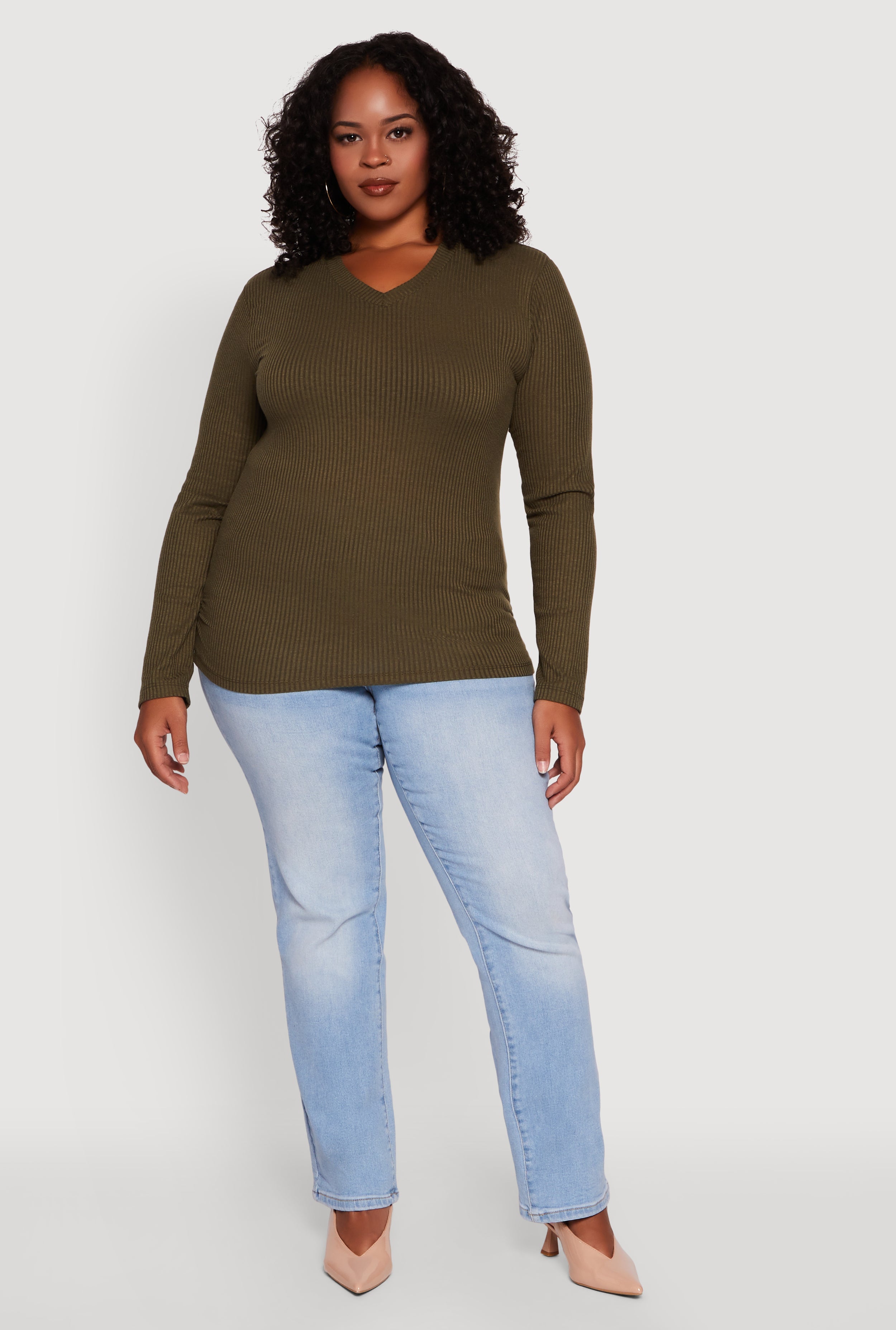 Plus Size Long Sleeve V Neck Tee