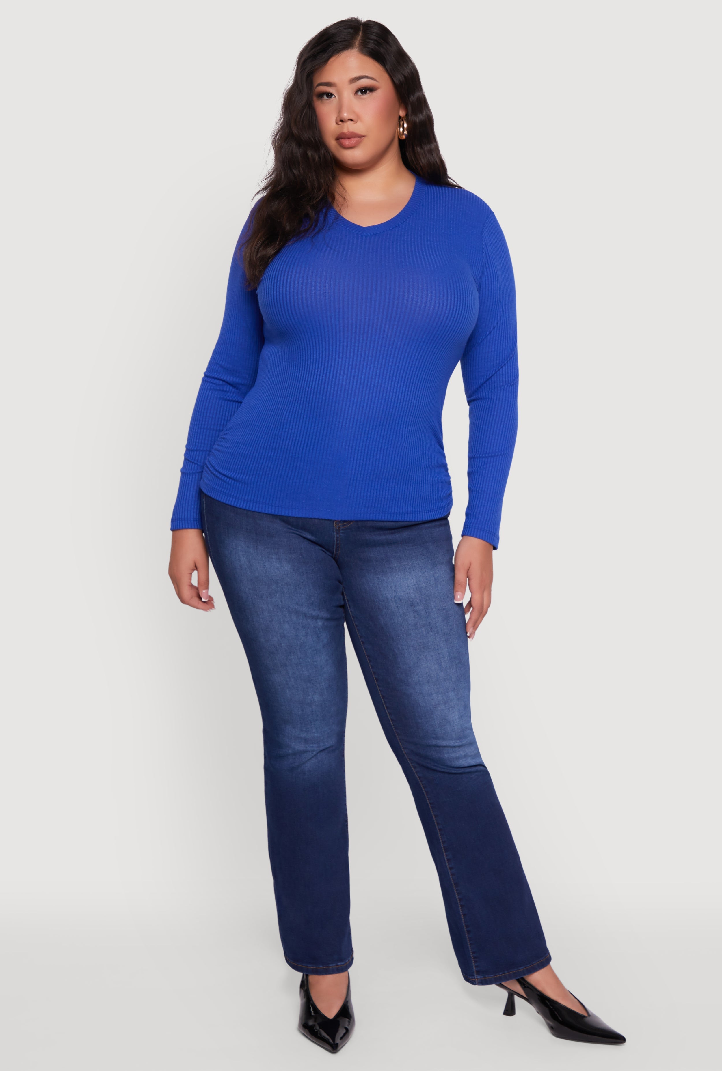 Plus Size Long Sleeve V Neck Tee