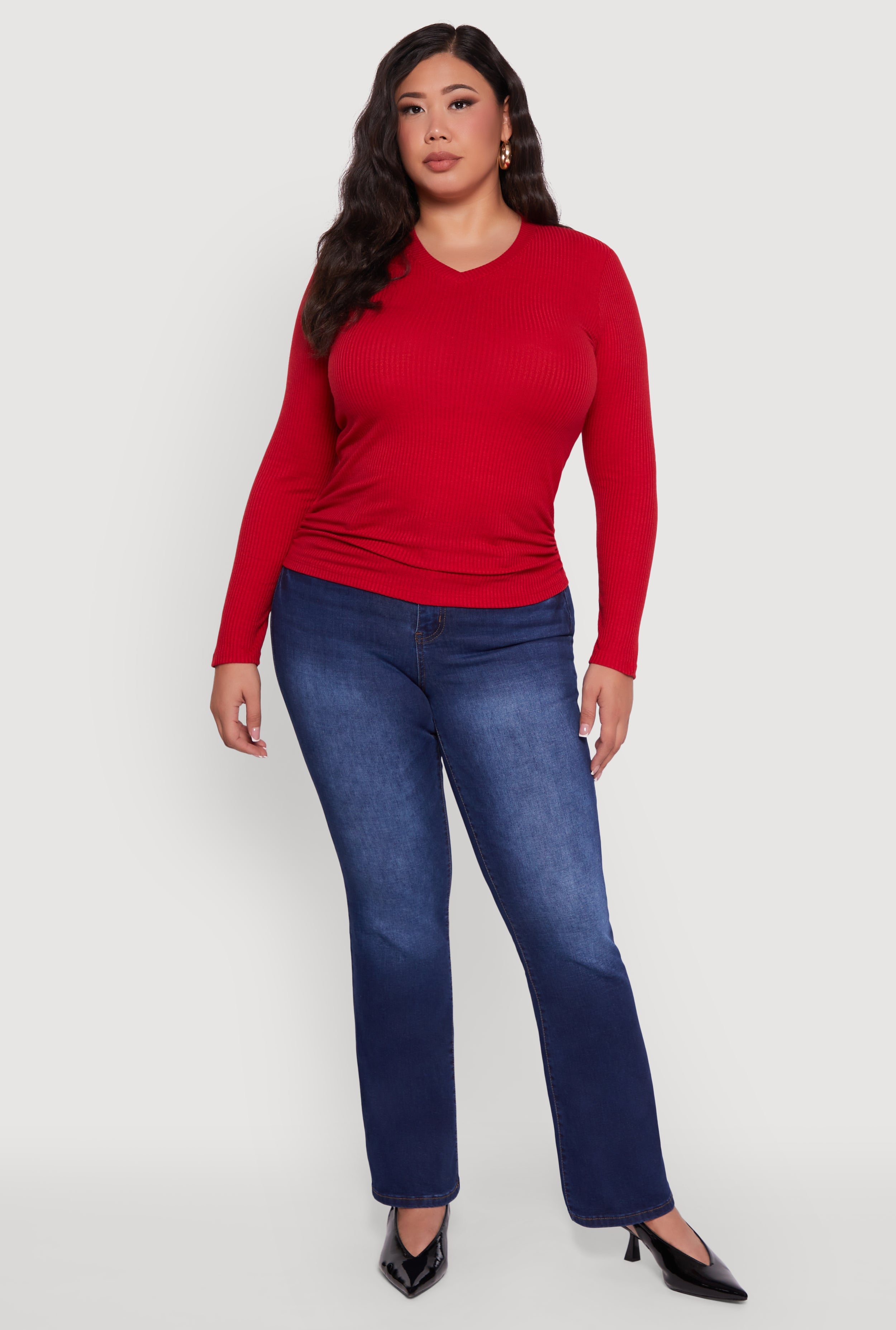 Plus Size Long Sleeve V Neck Tee