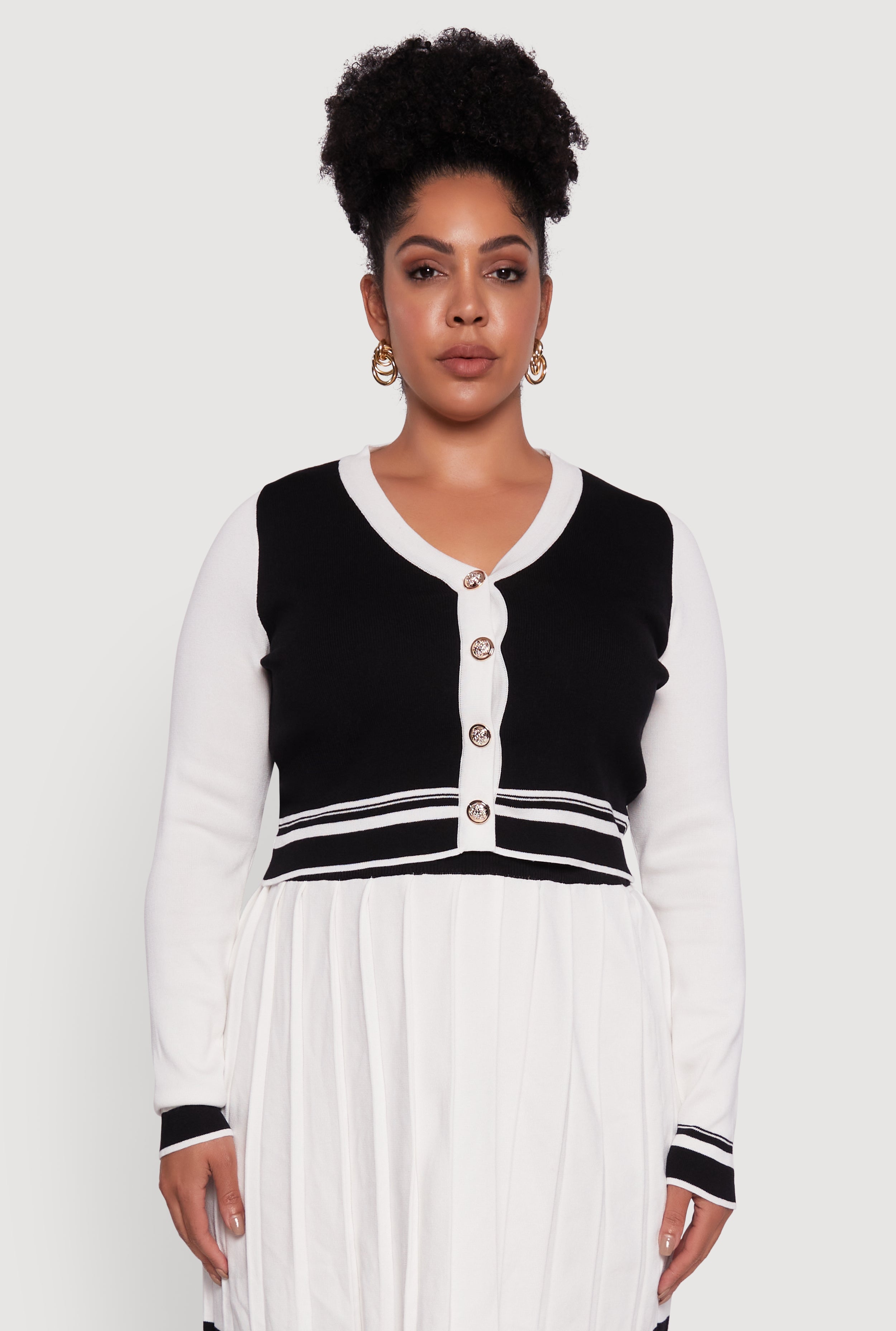 Plus Size Color Blocked Cropped Cardigan