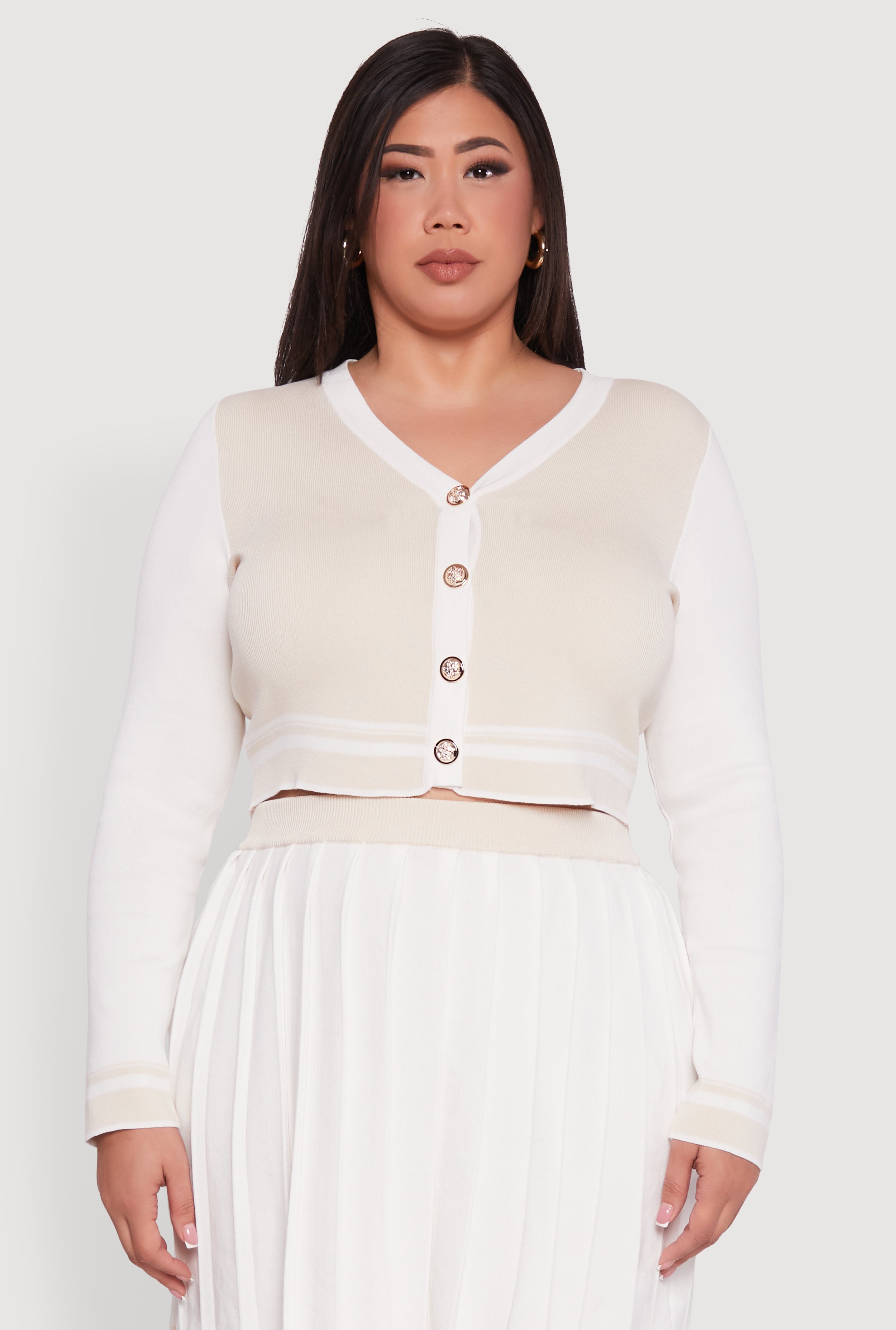 Plus Size Color Blocked Cropped Cardigan