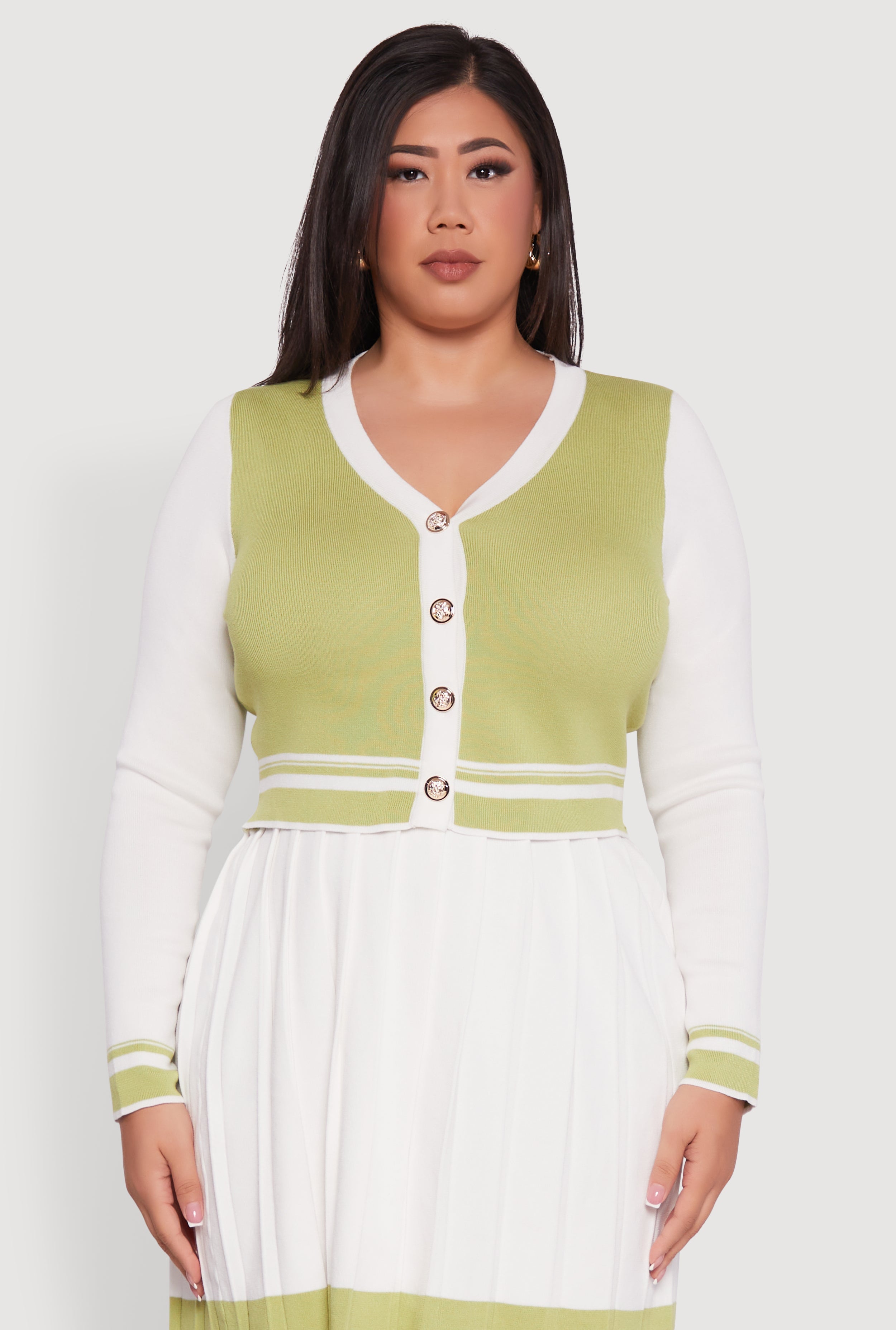 Plus Size Color Blocked Cropped Cardigan