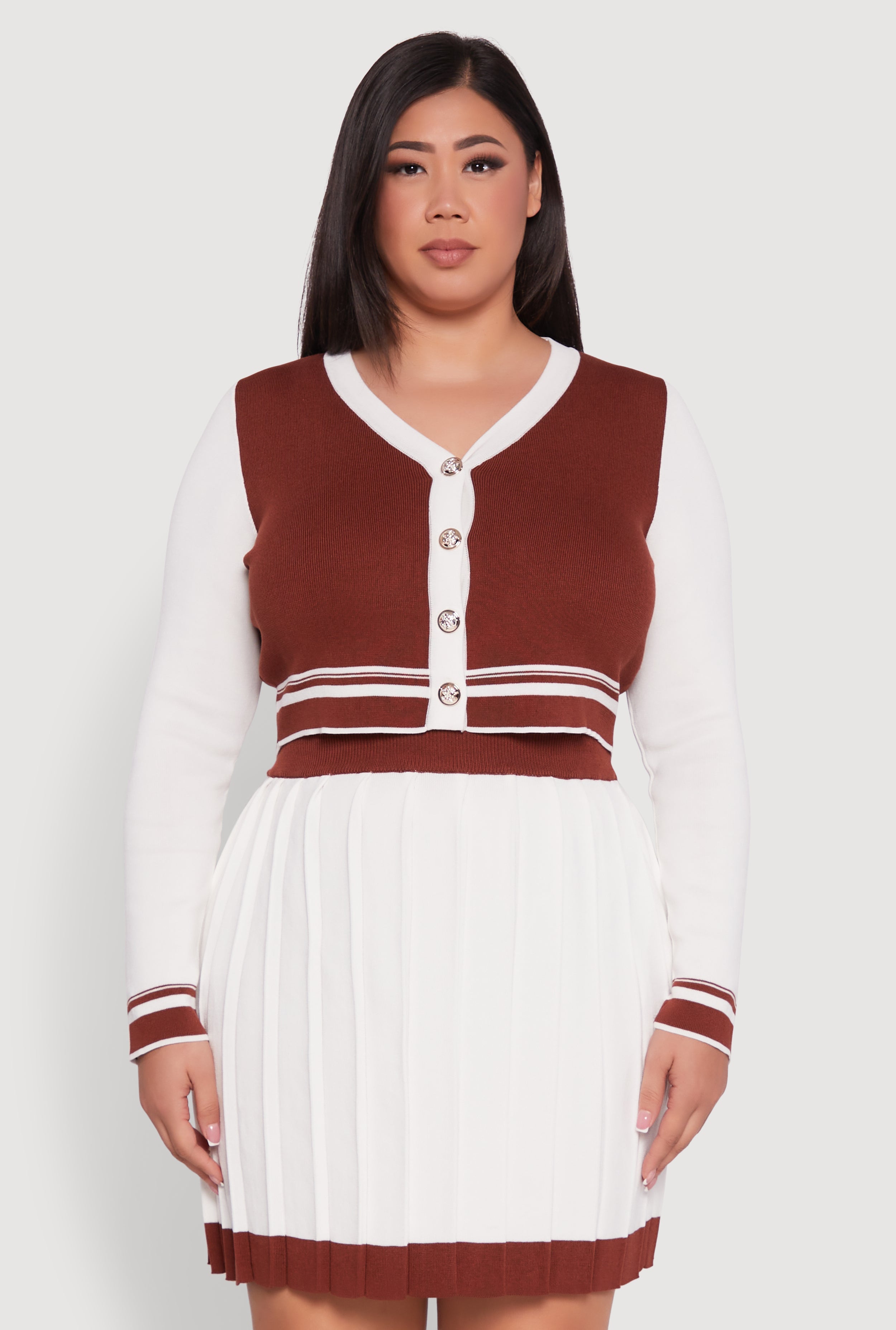 Plus Size Color Blocked Cropped Cardigan