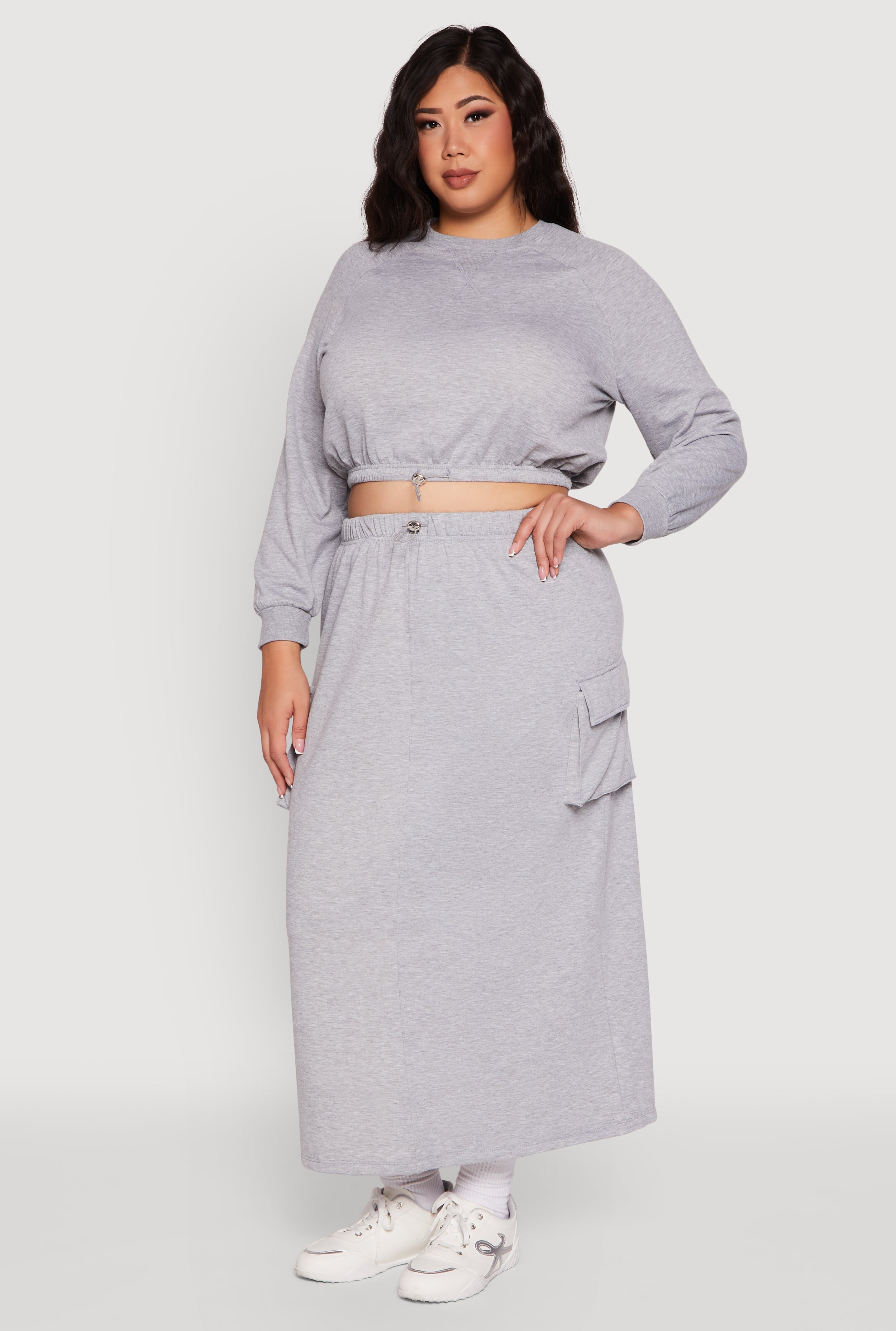 Plus Size High Waisted Toggle Drawstring Cargo Skirt