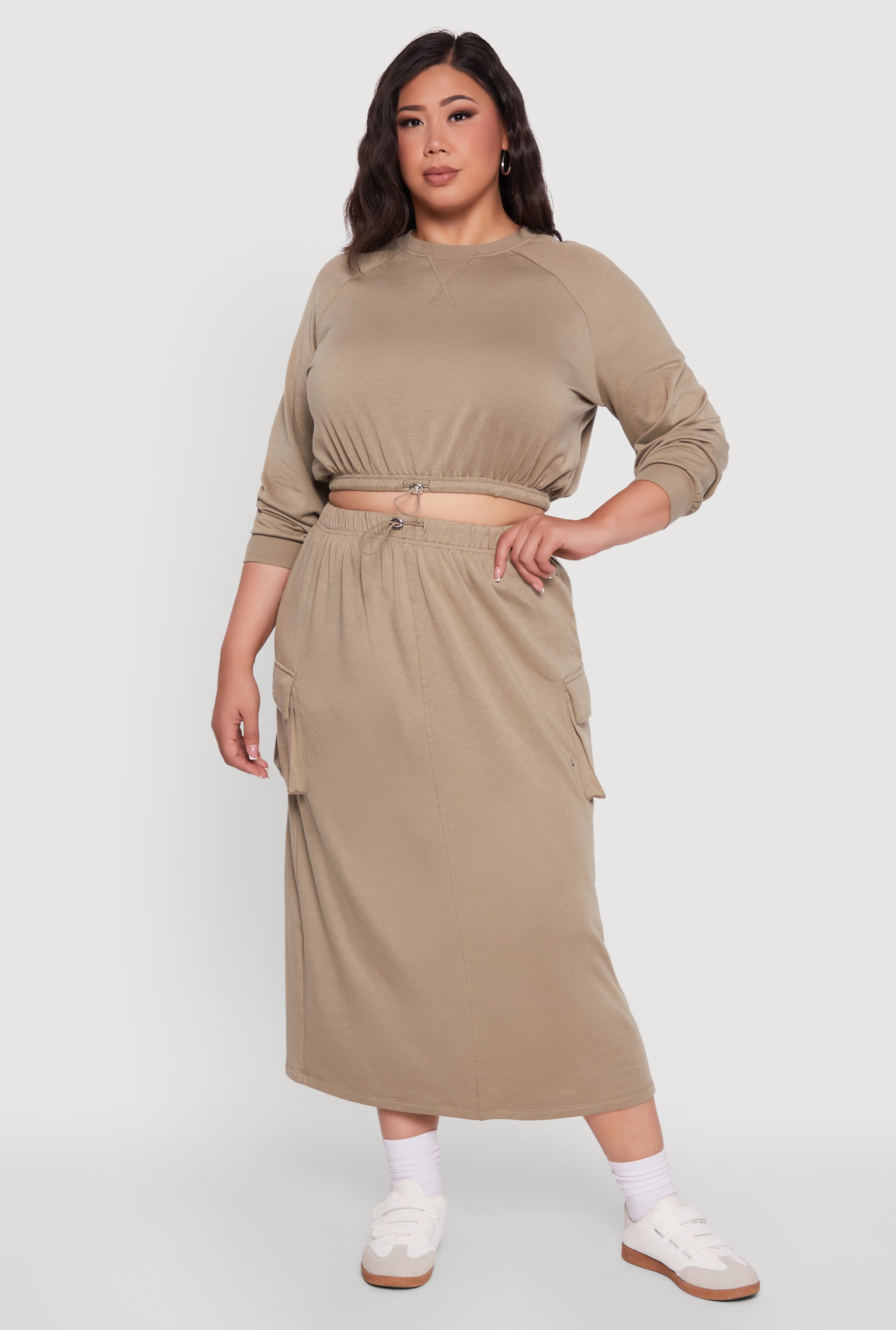 Plus Size High Waisted Toggle Drawstring Cargo Skirt