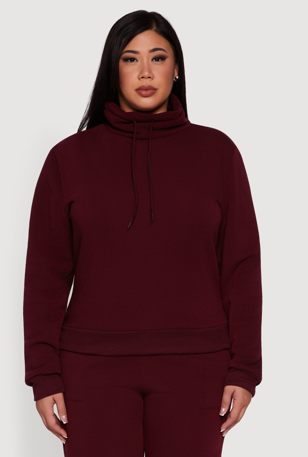 Plus Size Fleece Funnel Neck Pullover Sweatshirt