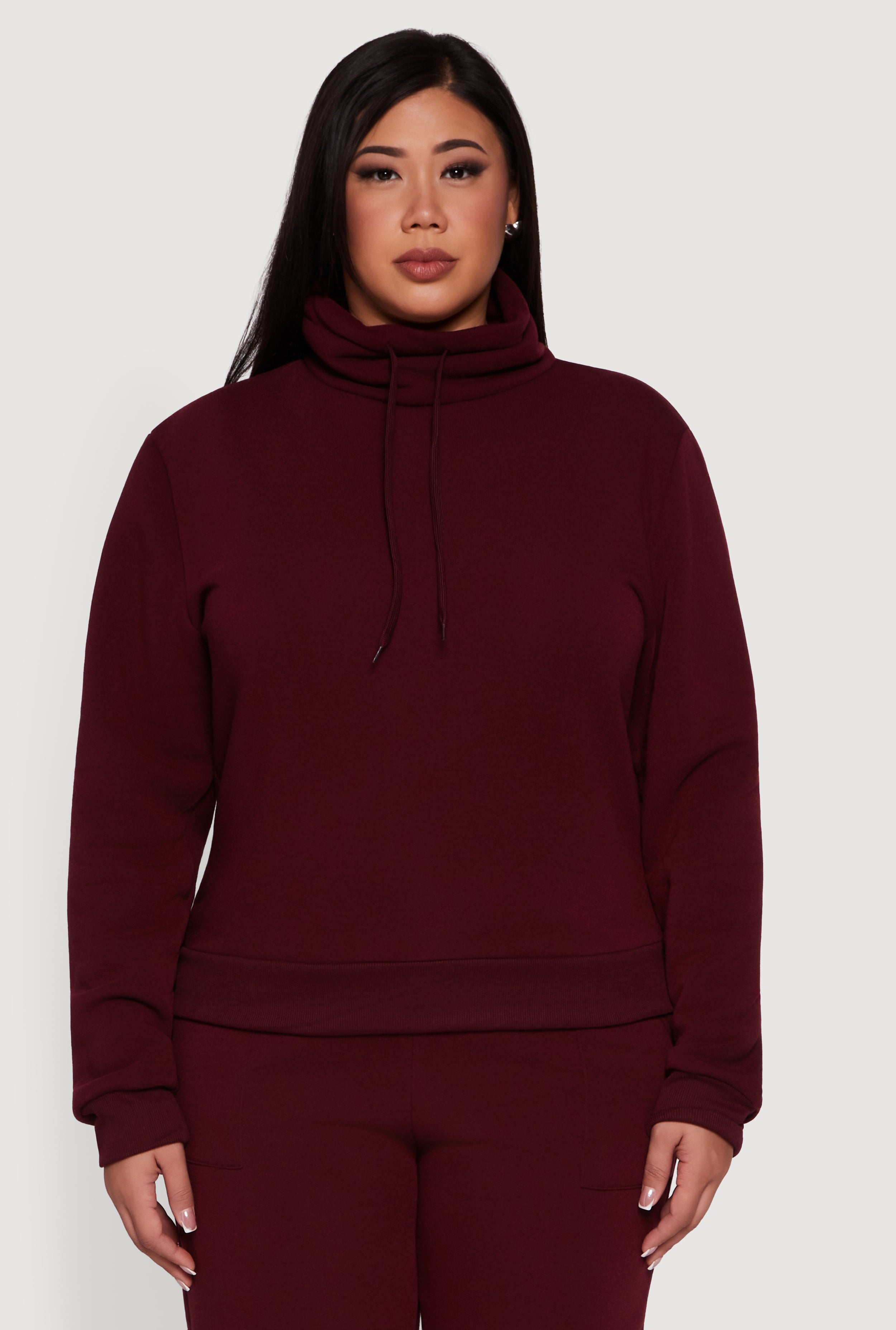 Plus Size Fleece Funnel Neck Pullover Sweatshirt
