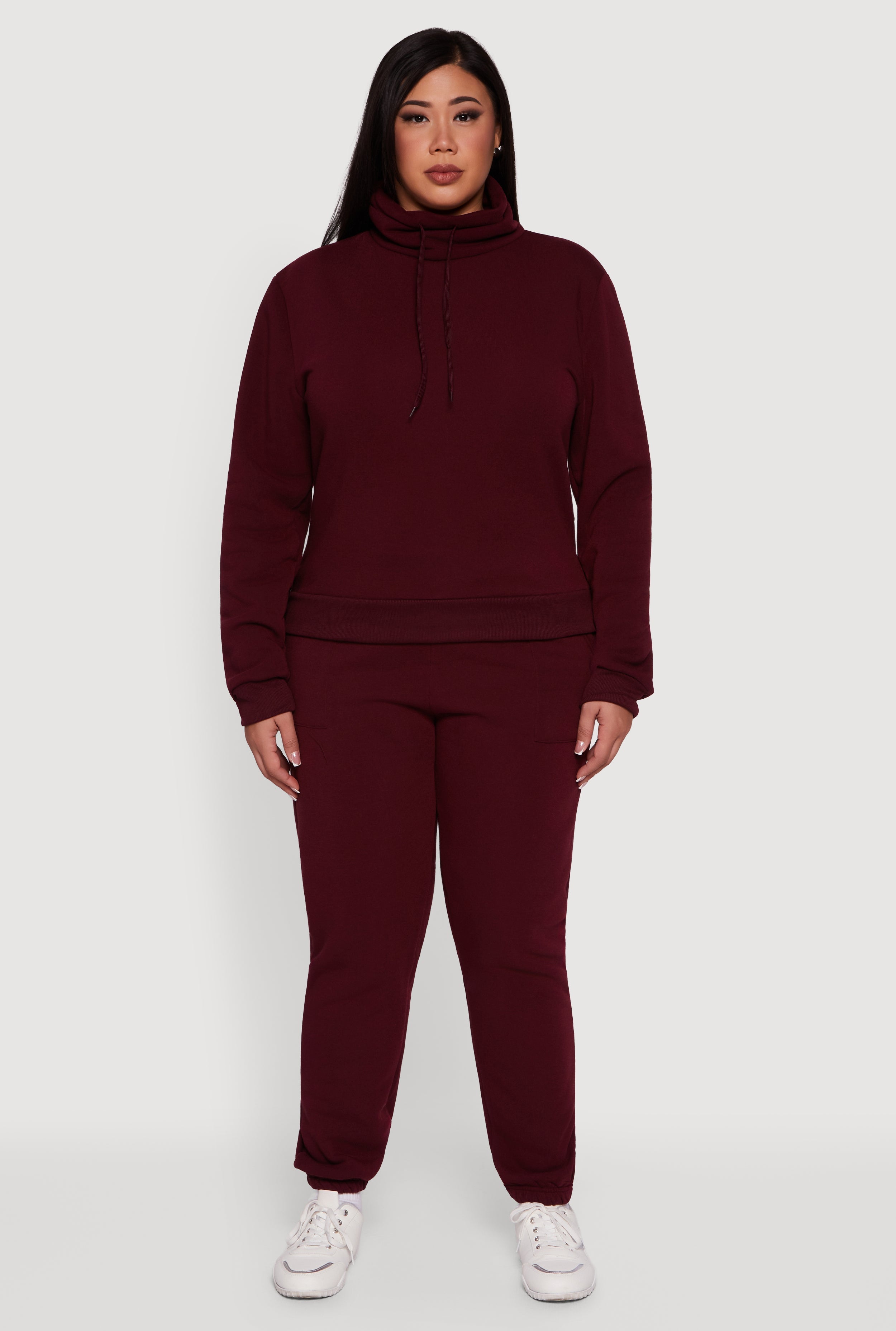 Plus Size Fleece Funnel Neck Pullover Sweatshirt