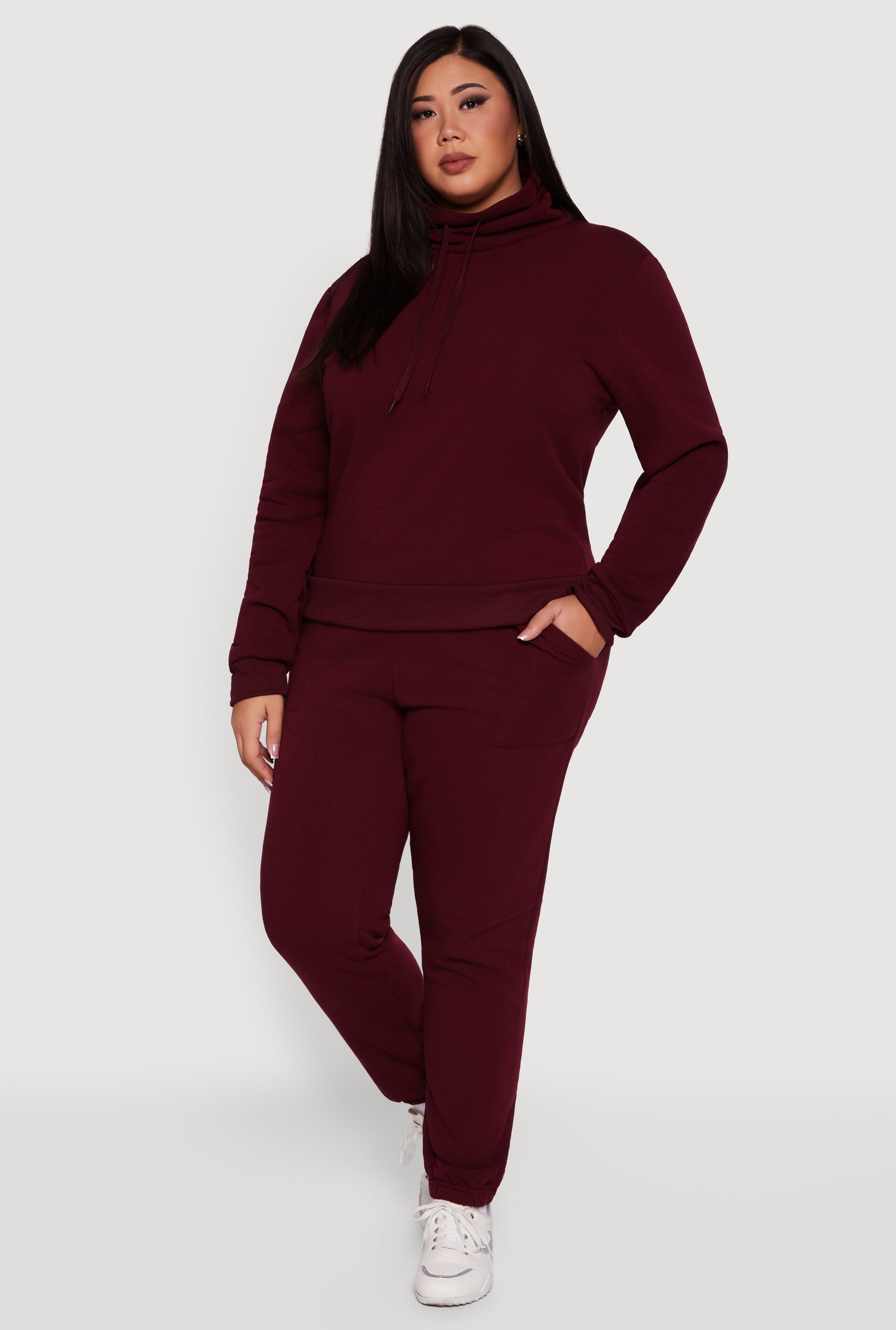Plus Size Fleece Funnel Neck Pullover Sweatshirt