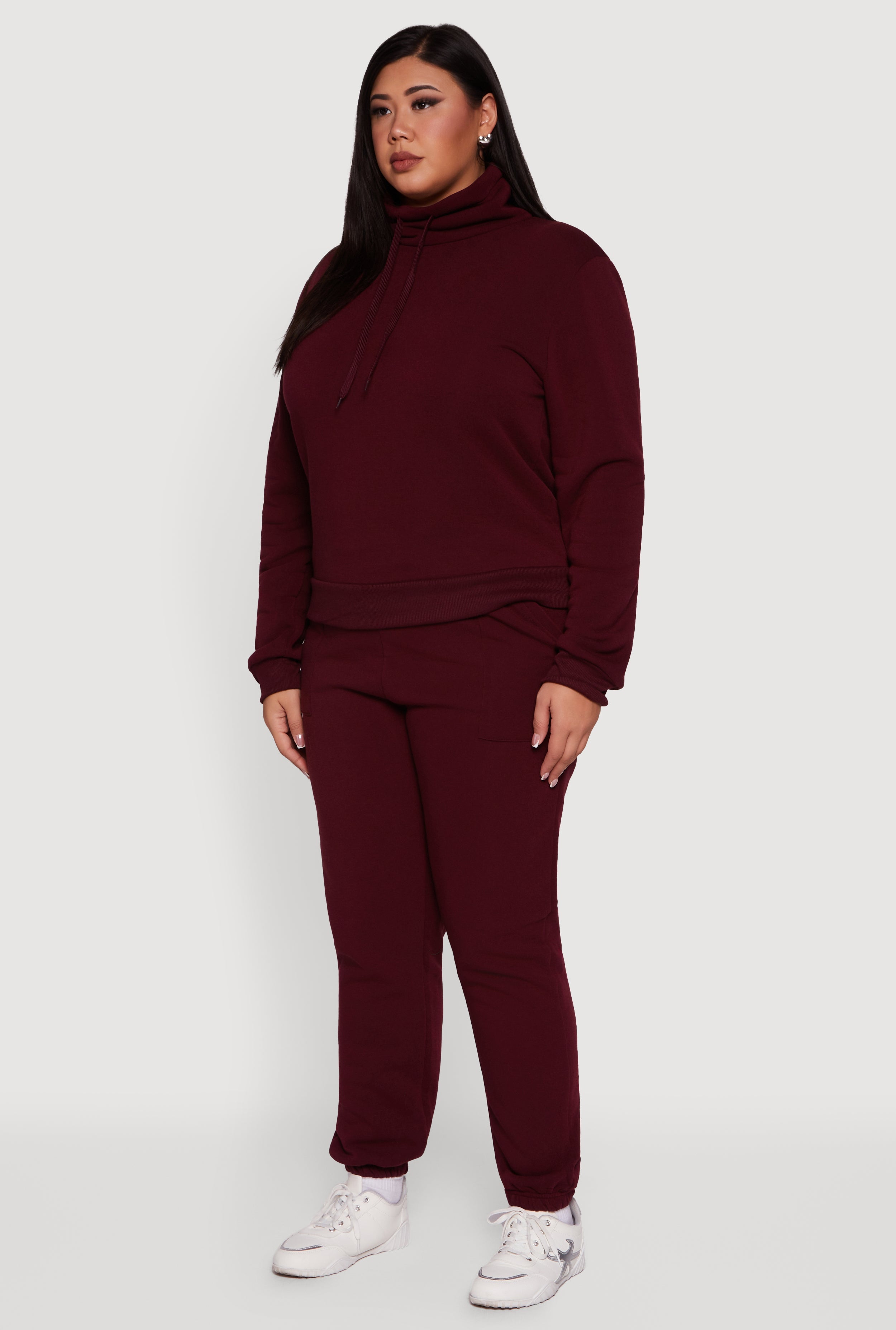 Plus Size Fleece Funnel Neck Pullover Sweatshirt