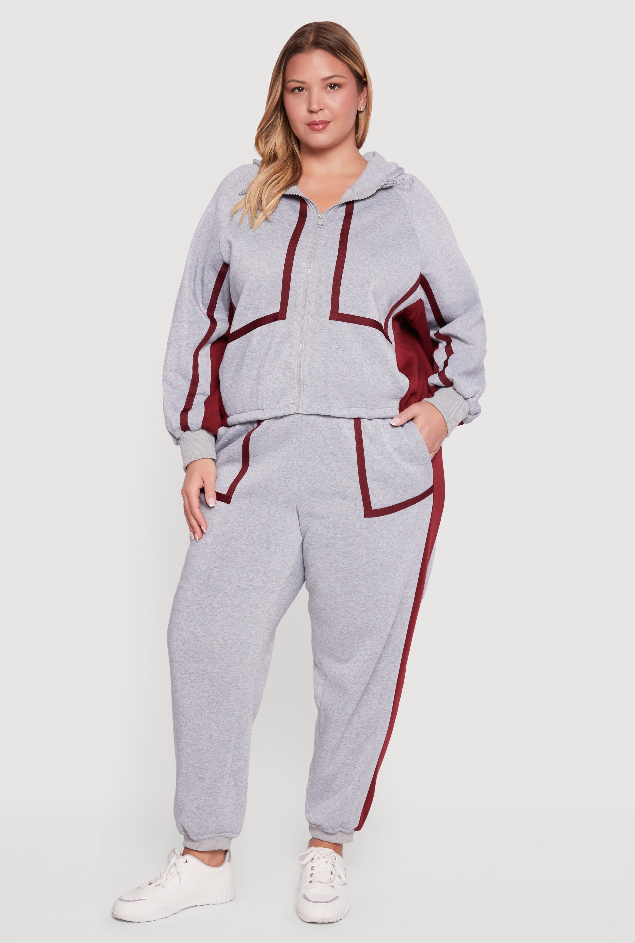 Plus Size Contrast Trim Pocket Joggers with Side Stripes