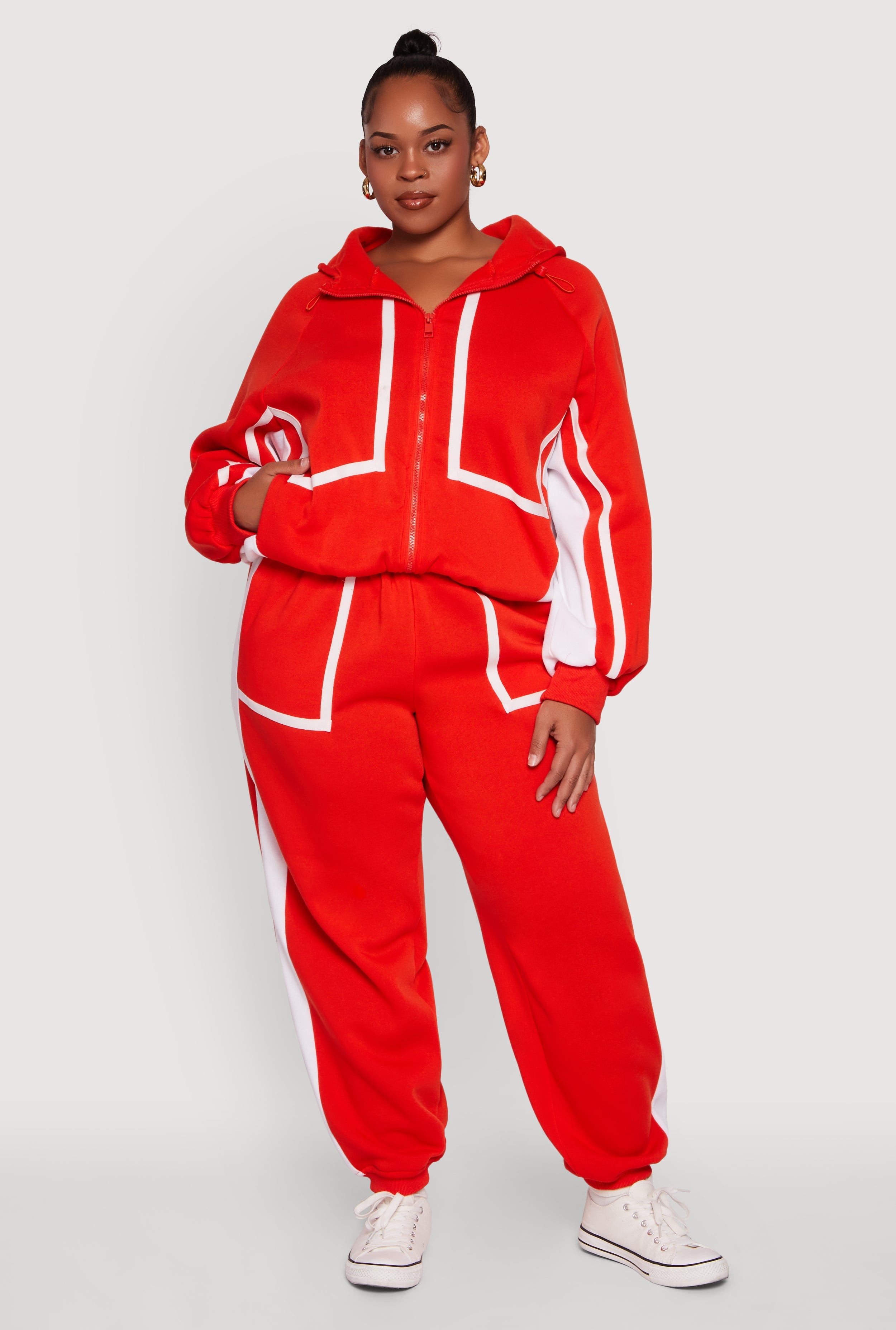 Plus Size Contrast Trim Pocket Joggers with Side Stripes
