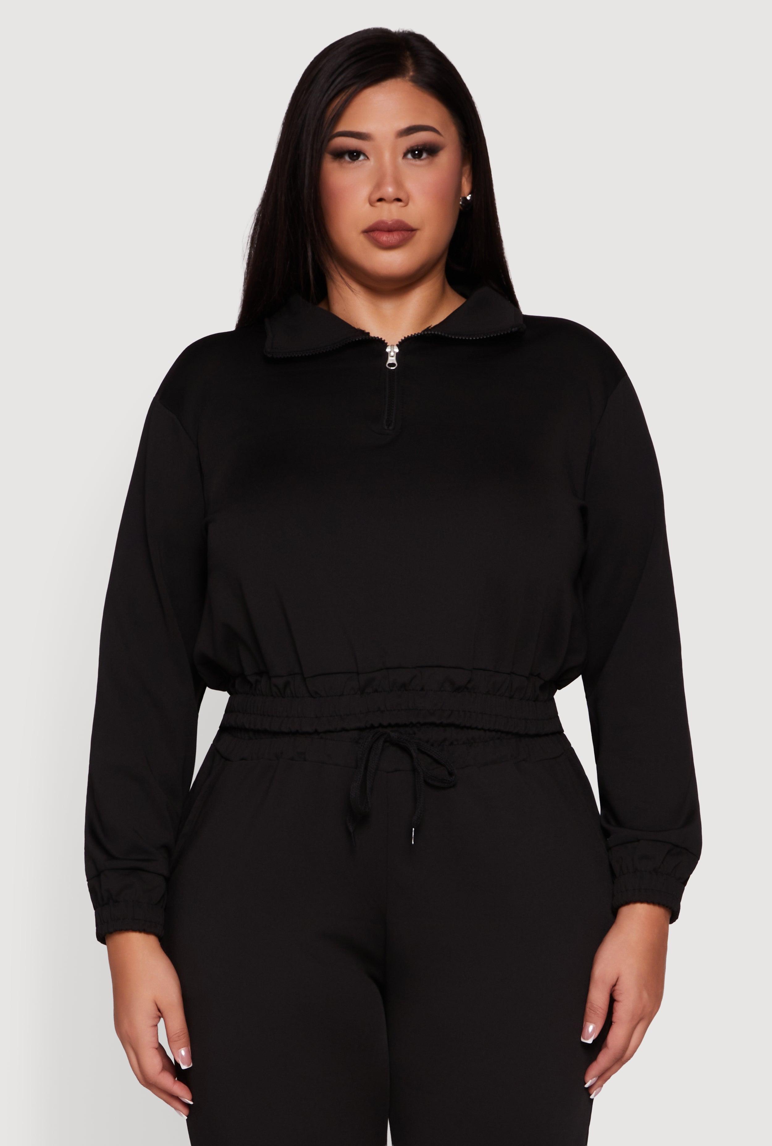 Plus Size Scuba Cropped Quarter Zip Pullover Sweatshirt