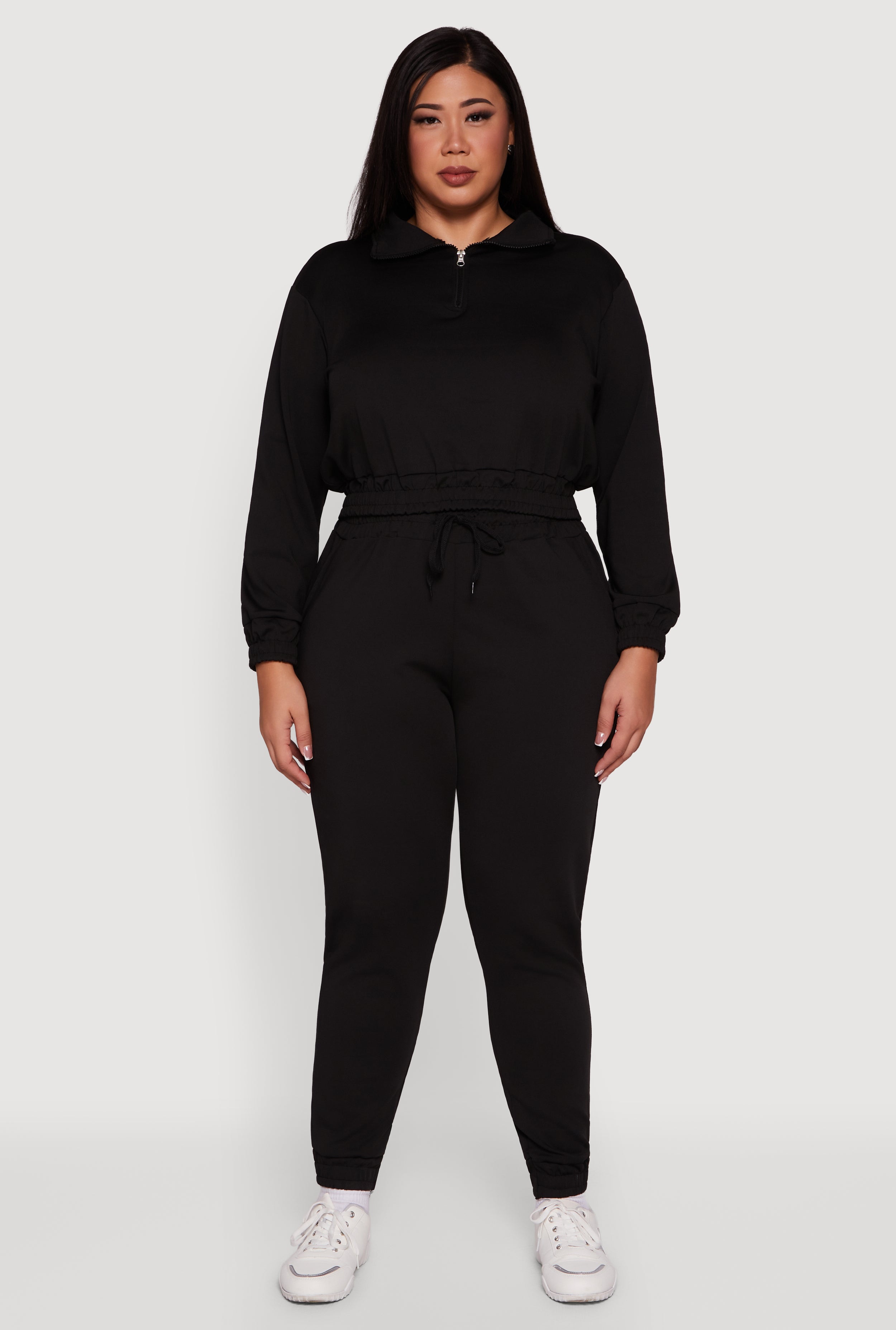 Plus Size Scuba Cropped Quarter Zip Pullover Sweatshirt