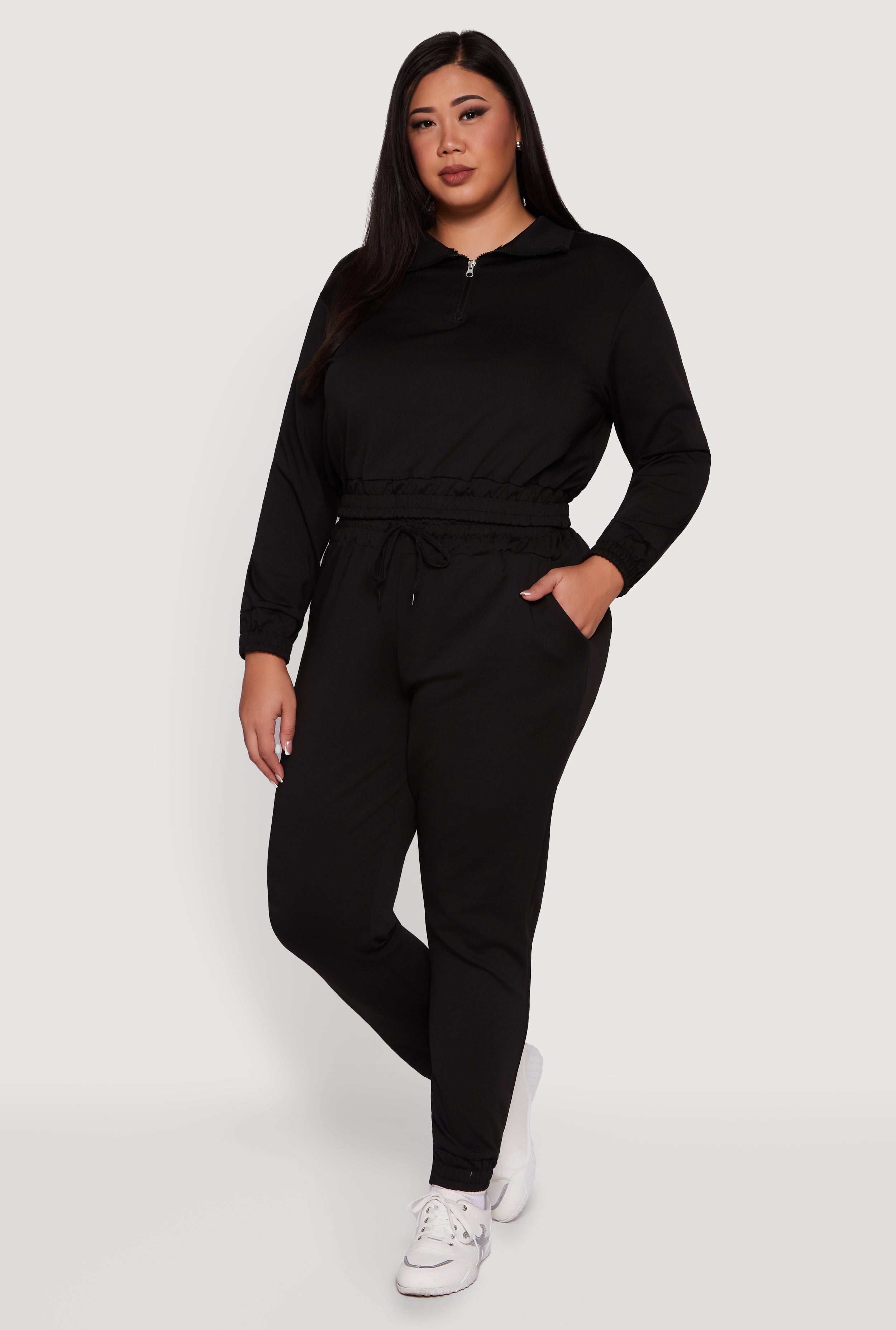 Plus Size Scuba Cropped Quarter Zip Pullover Sweatshirt