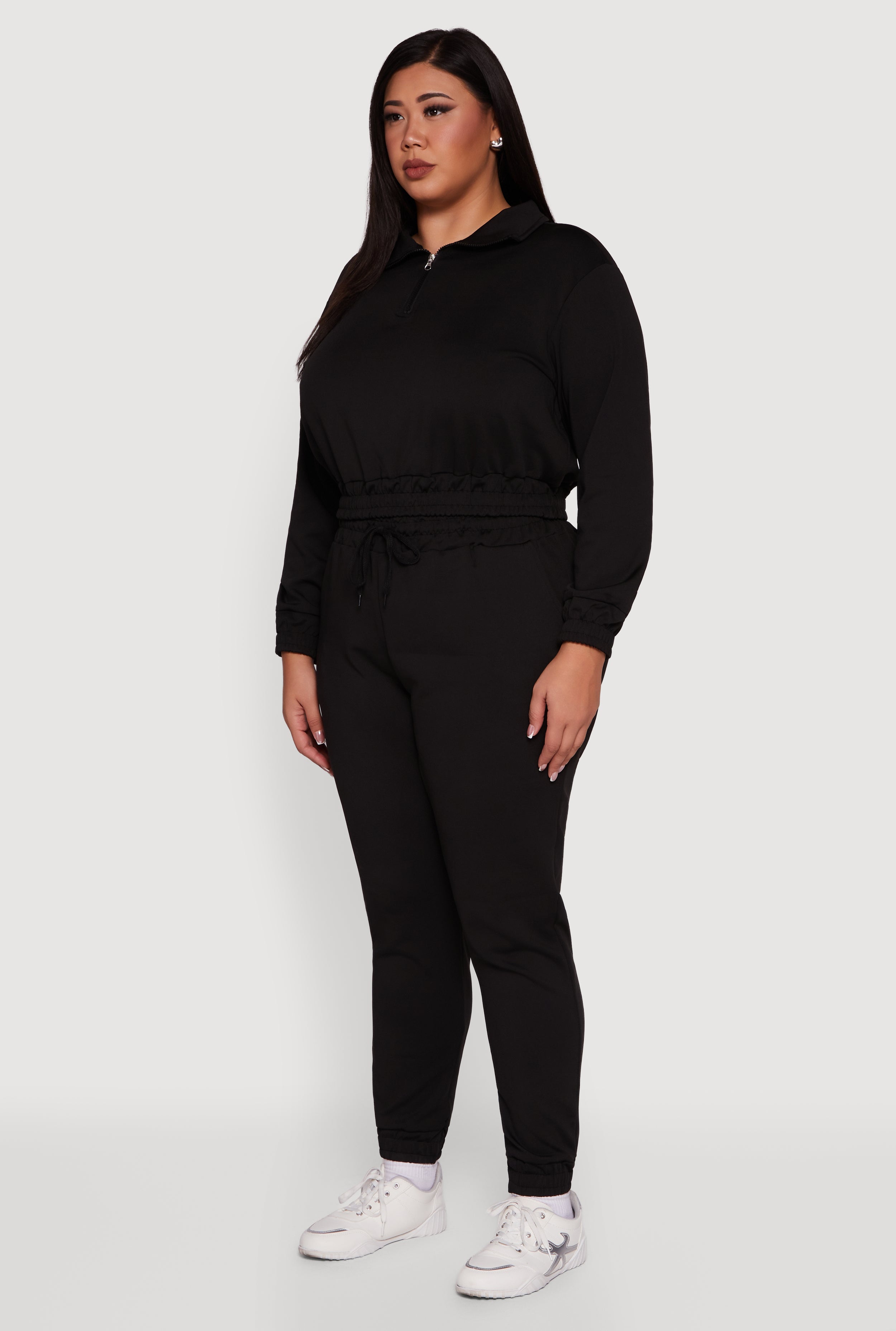 Plus Size Scuba Cropped Quarter Zip Pullover Sweatshirt