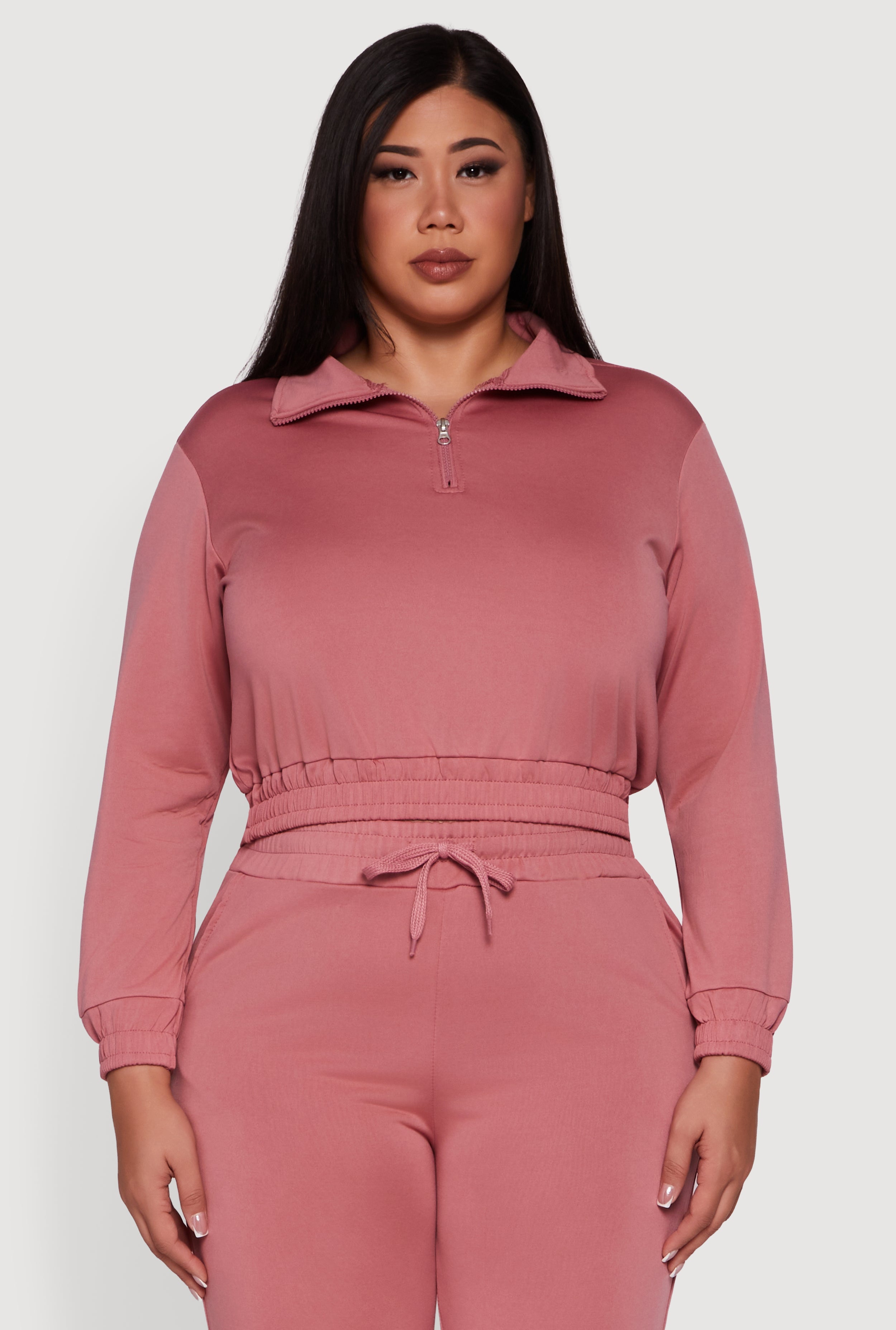 Plus Size Scuba Cropped Quarter Zip Pullover Sweatshirt