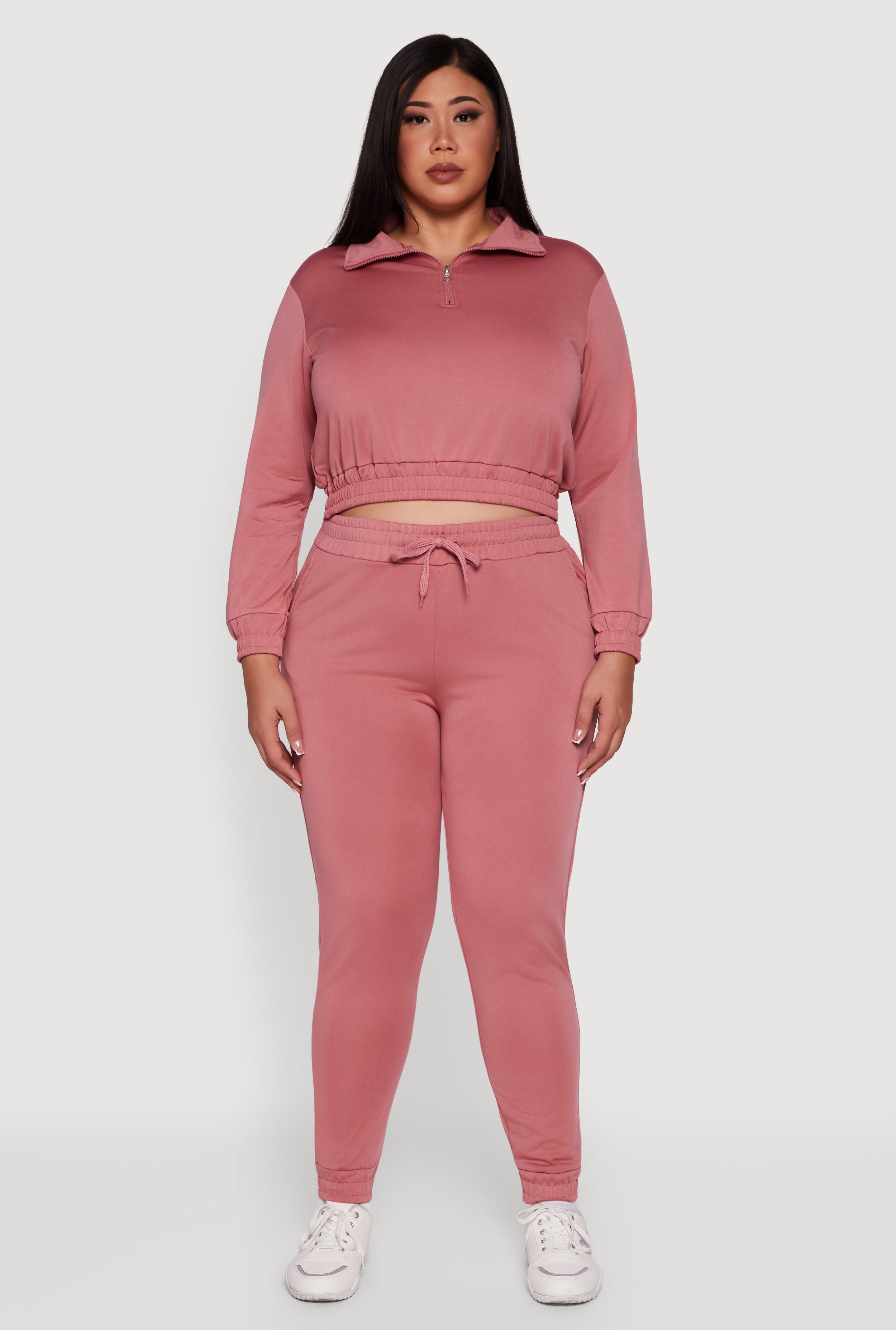 Plus Size Scuba Cropped Quarter Zip Pullover Sweatshirt