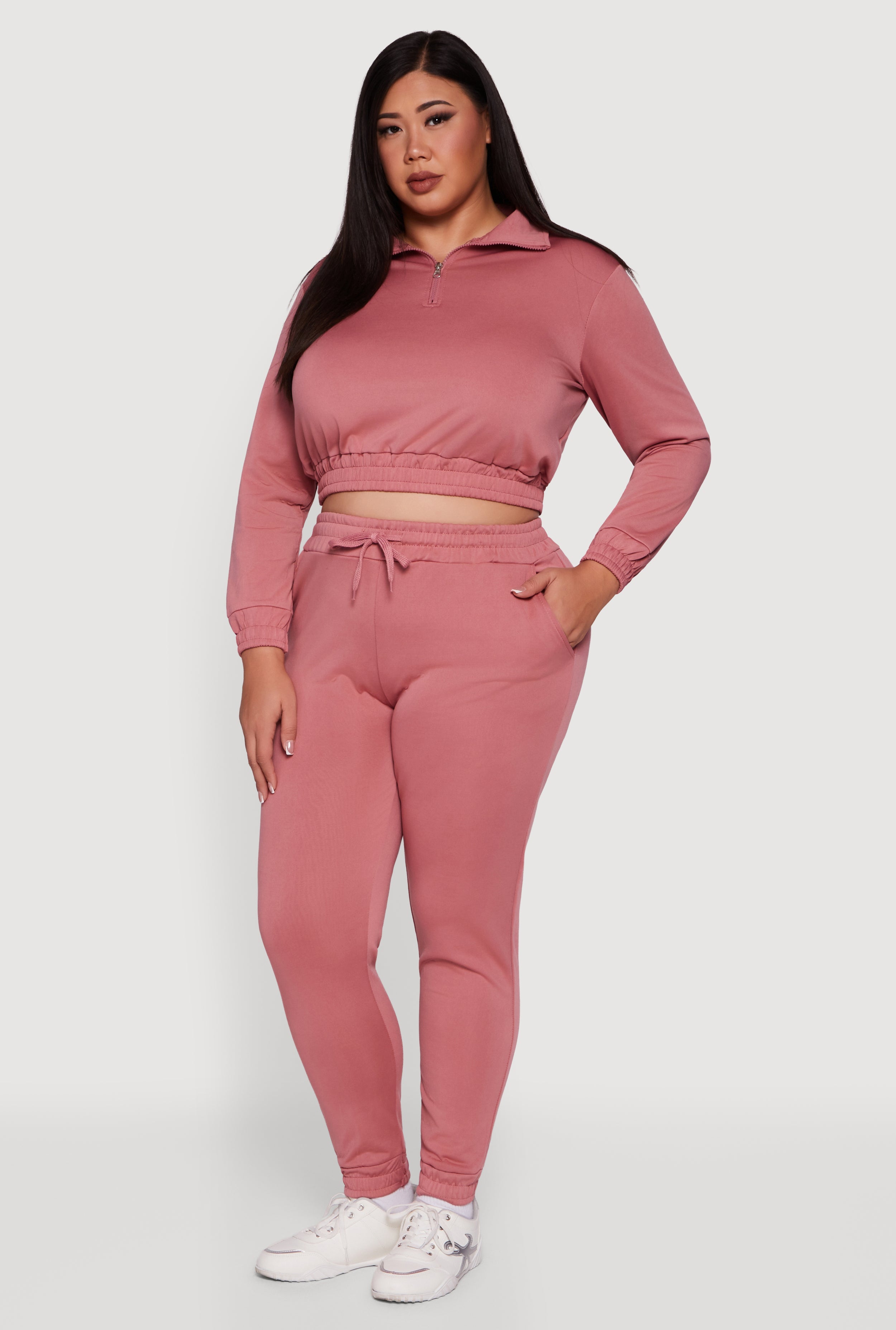 Plus Size Scuba Cropped Quarter Zip Pullover Sweatshirt