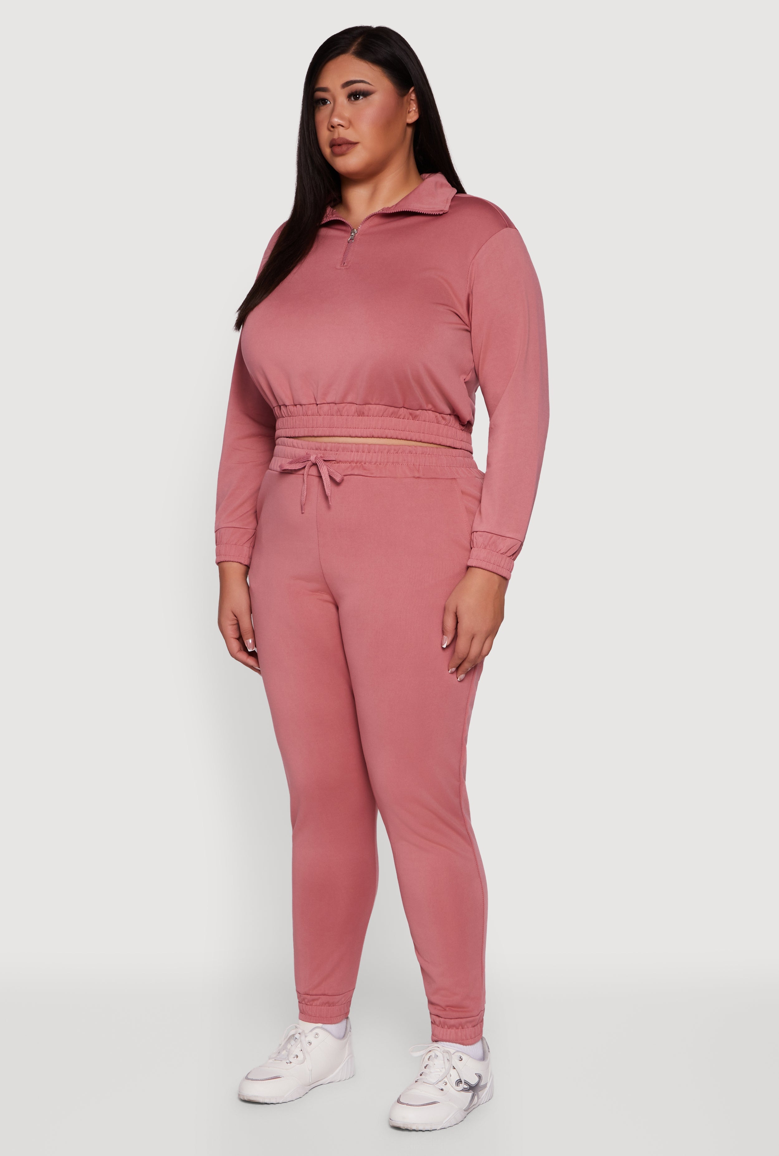 Plus Size Scuba Cropped Quarter Zip Pullover Sweatshirt