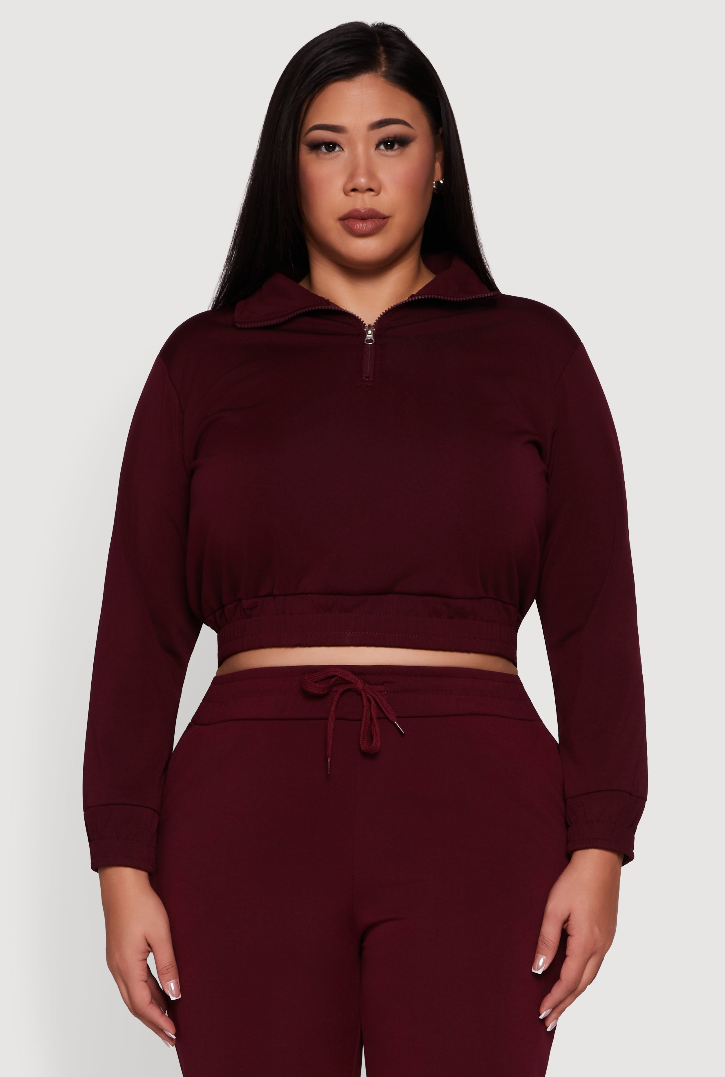 Plus Size Scuba Cropped Quarter Zip Pullover Sweatshirt