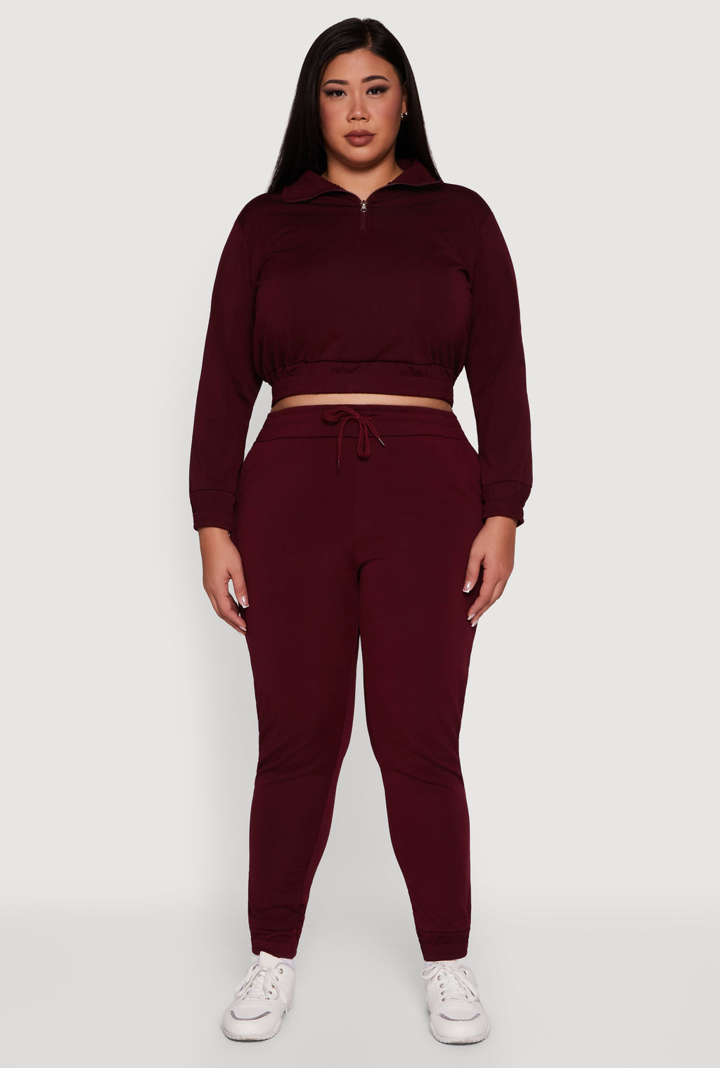 Plus Size Scuba Cropped Quarter Zip Pullover Sweatshirt
