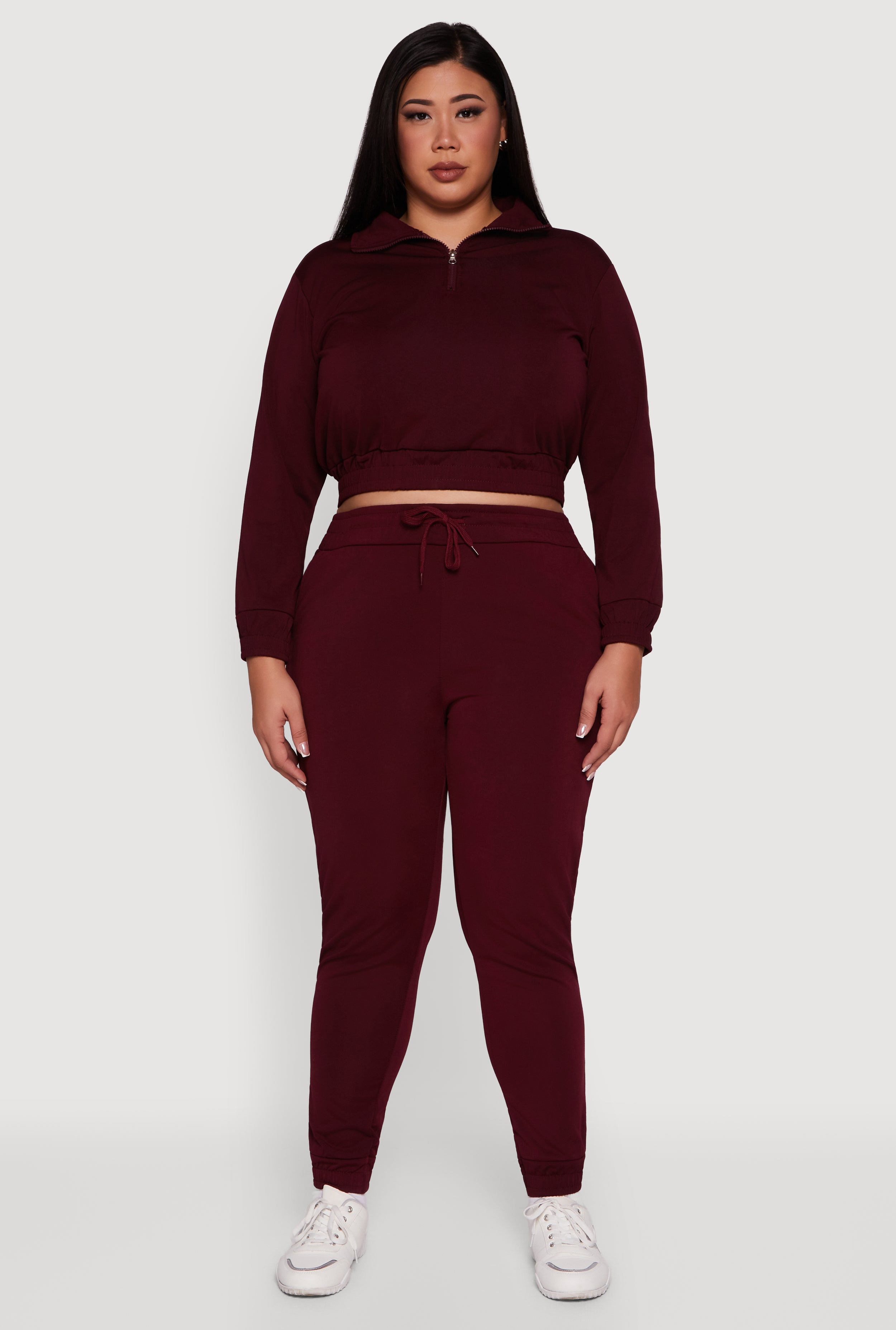 Plus Size Scuba Cropped Quarter Zip Pullover Sweatshirt